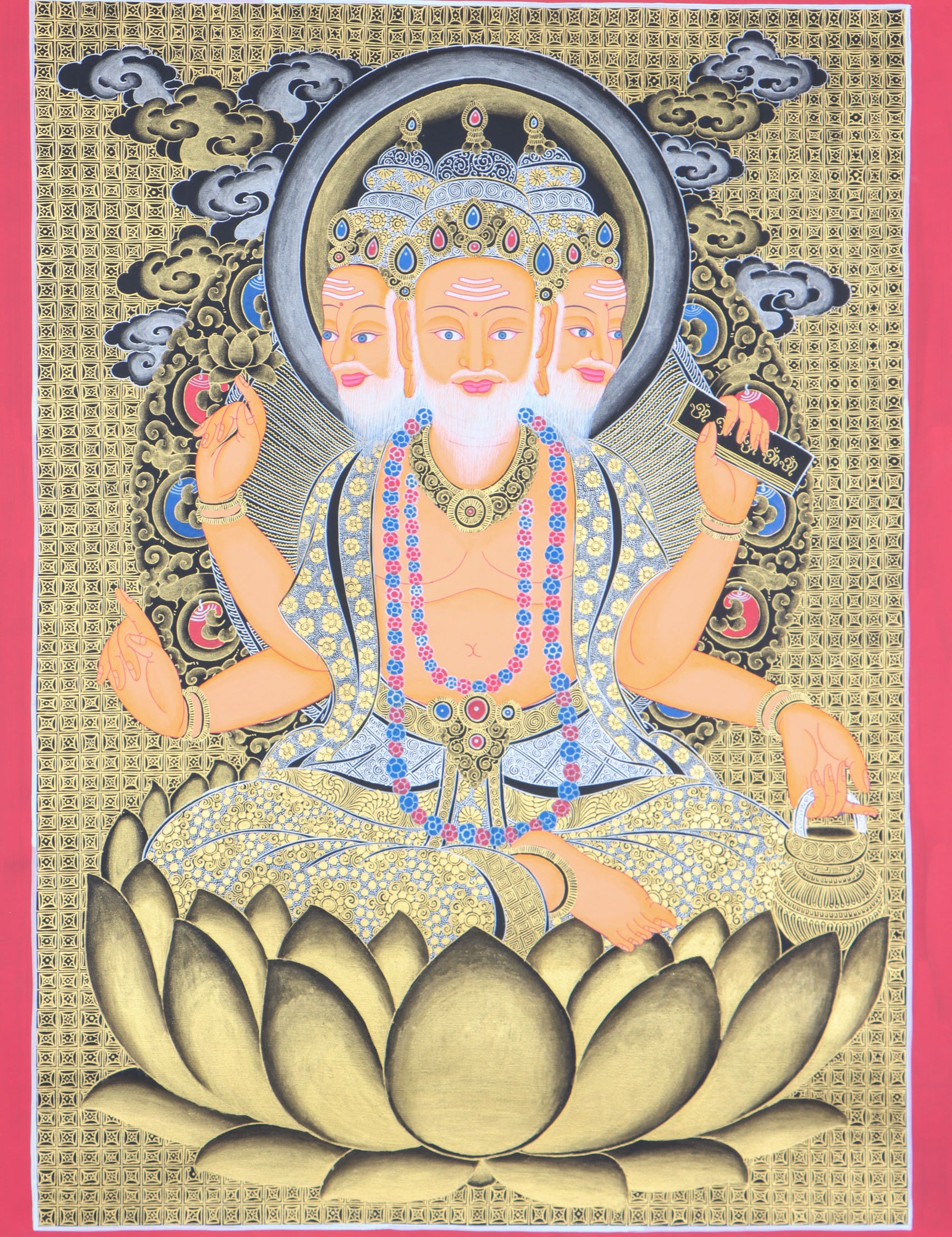 Hindu deity Brahma - The God of creation Thangka painting