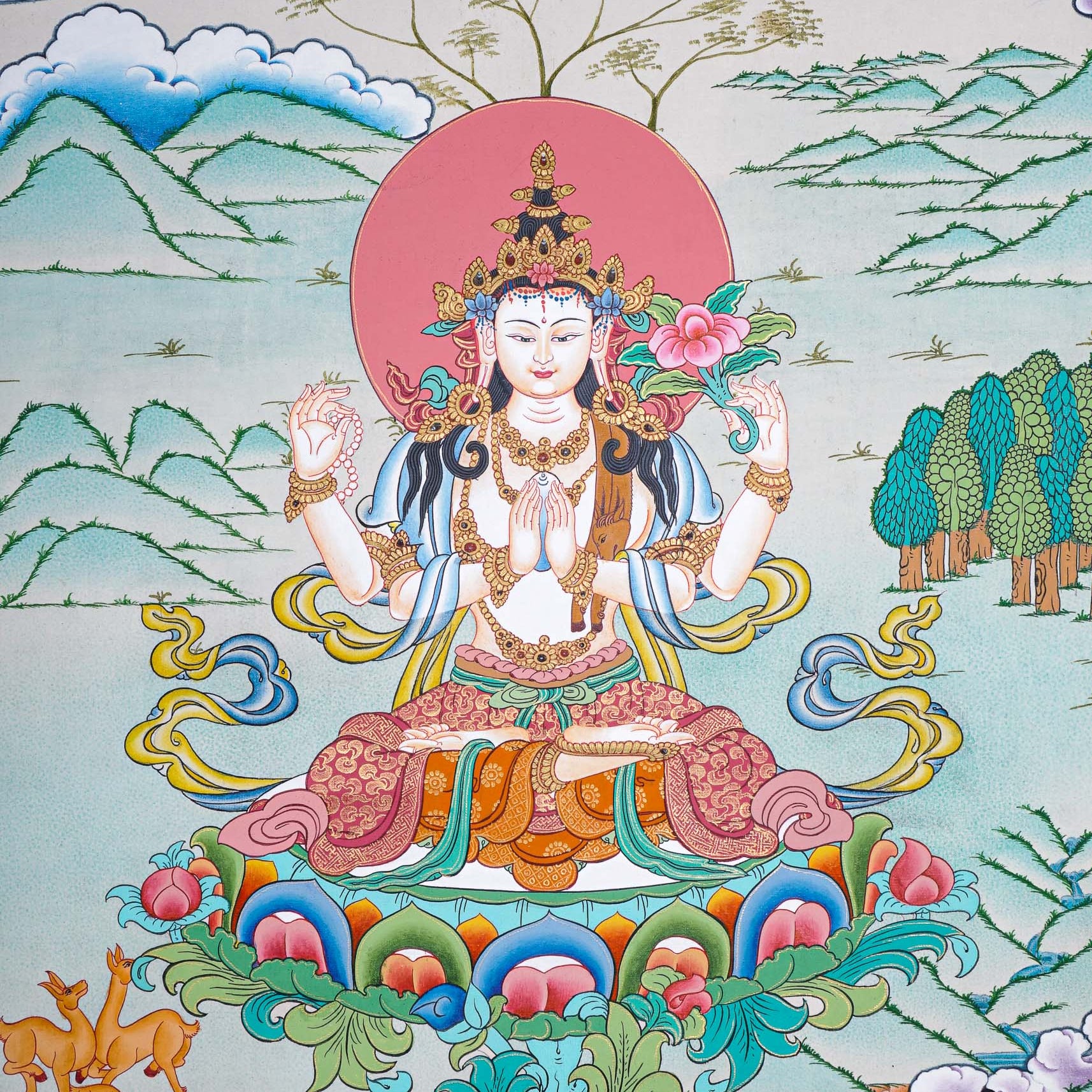 Chengresi Thangka painting on canvas - Himalayas Shop