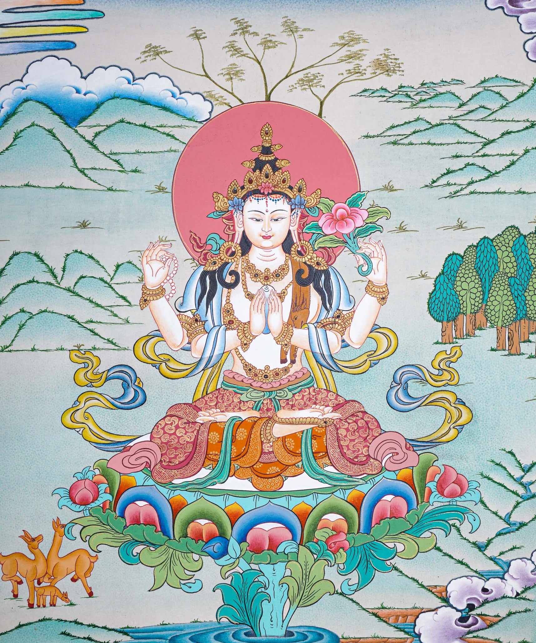 Chengresi Thangka painting on canvas - Himalayas Shop