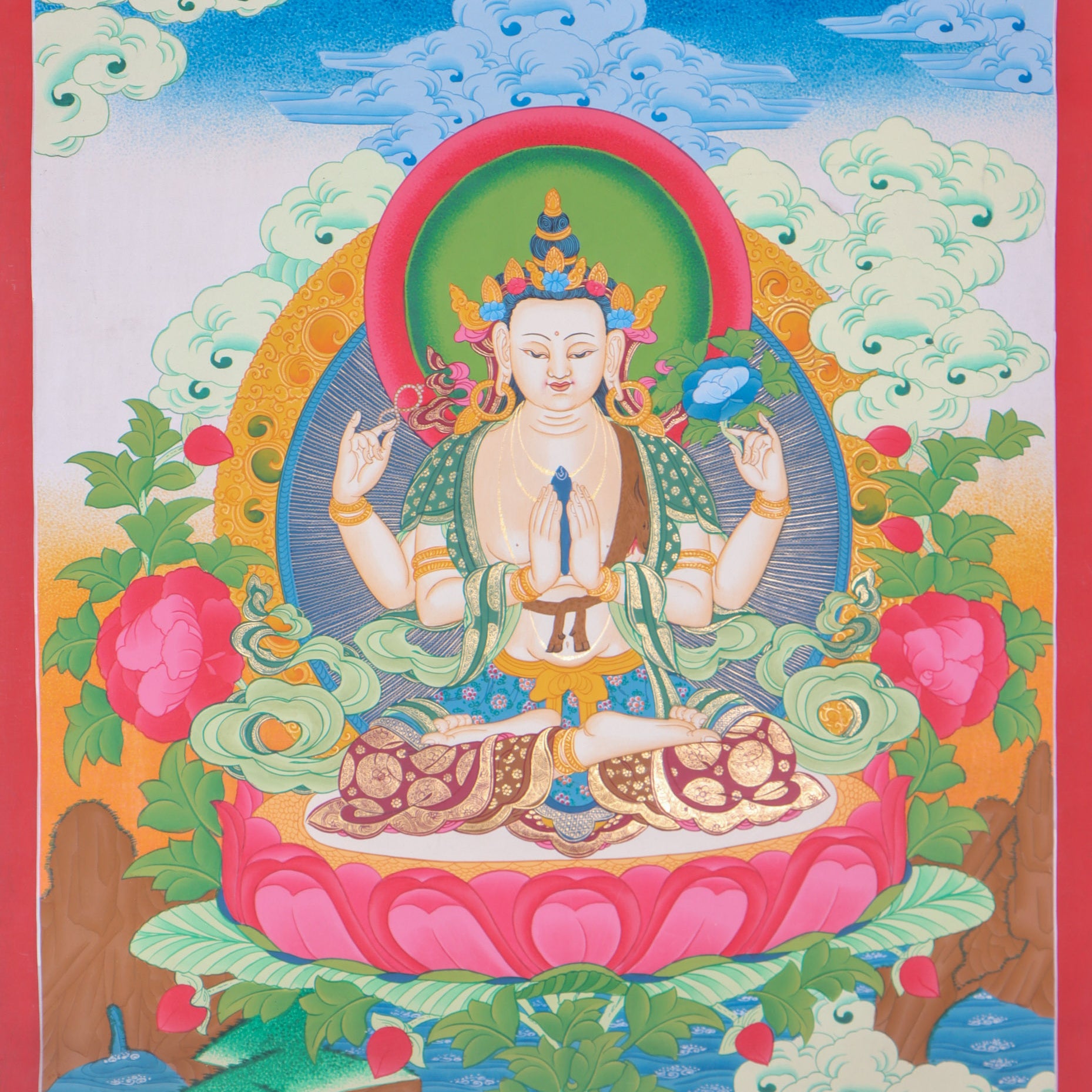 Chengresi Thangka Painting for wall decor.