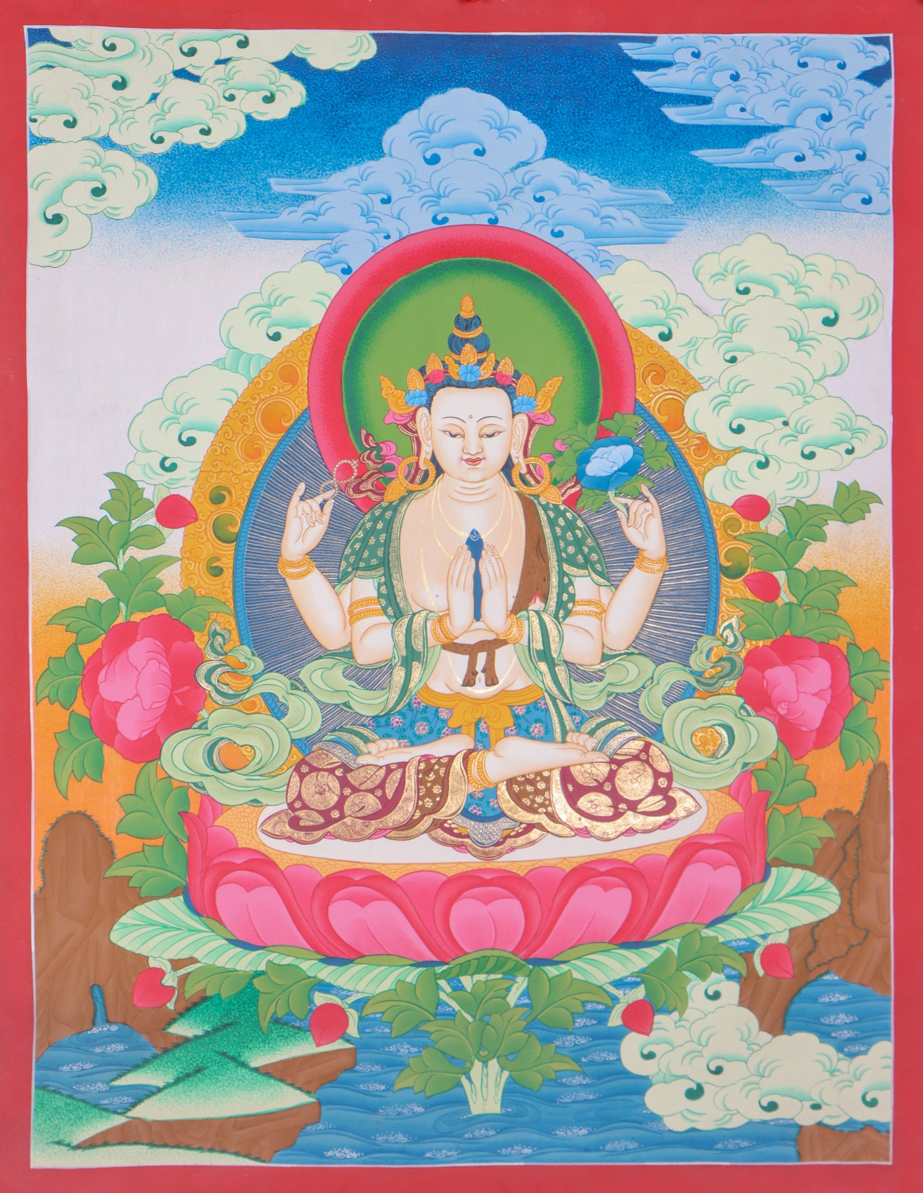 Chengresi Thangka Painting for wall decor.