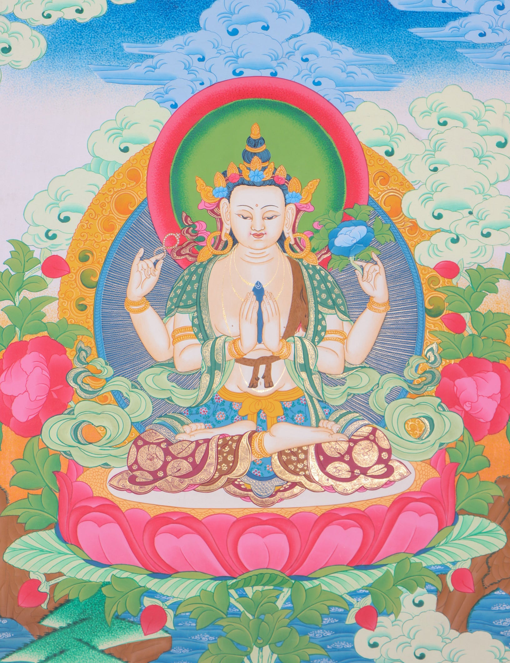 Chengresi Thangka Painting for wall decor.