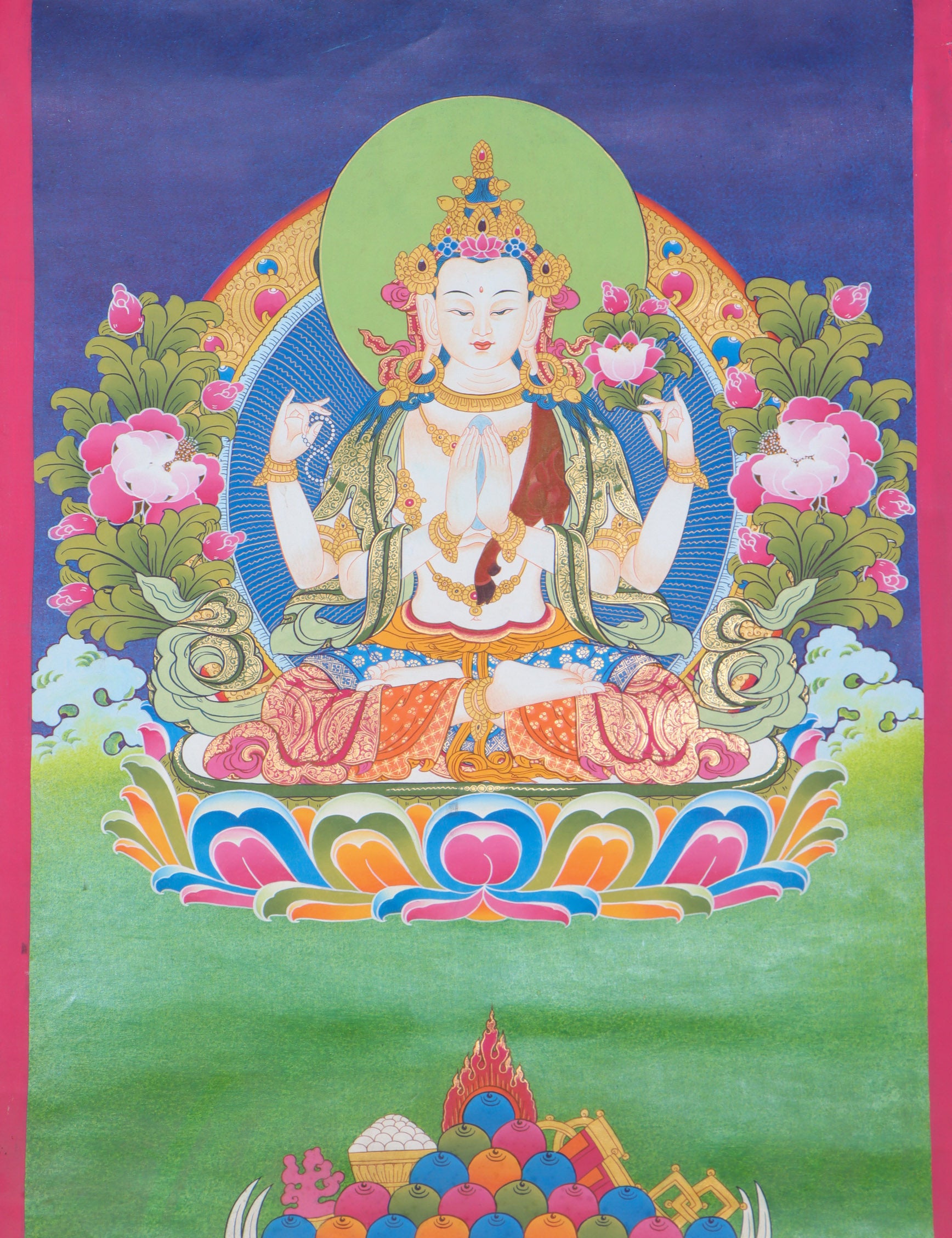 Chengresi Thangka Painting for spiritual practices.