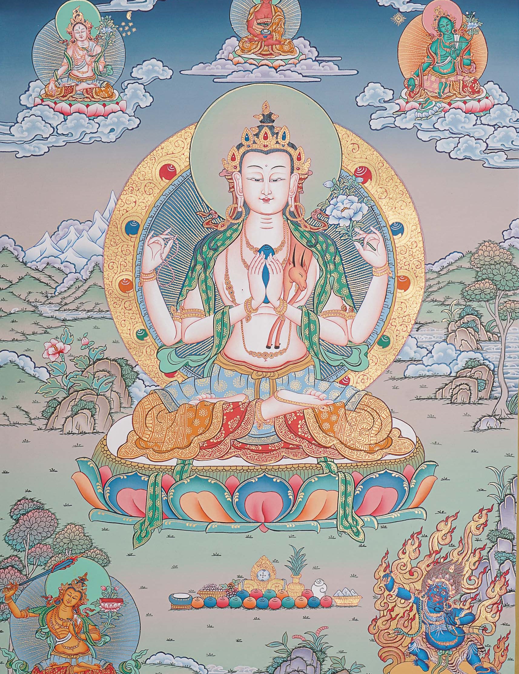 Chengresi Thangka Painting for prayer and meditation.