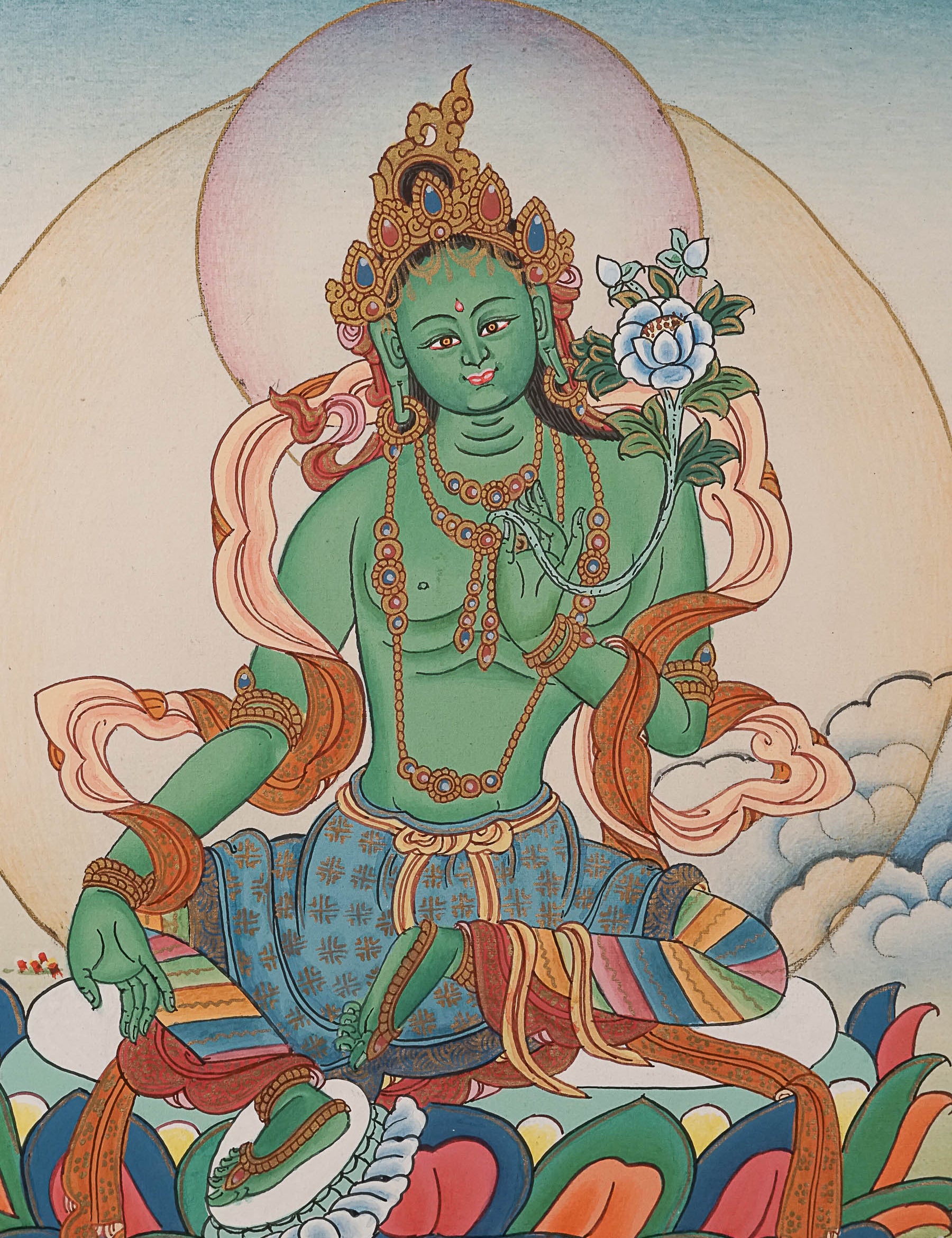 Green Tara Thangka Painting for wall hanging decor.