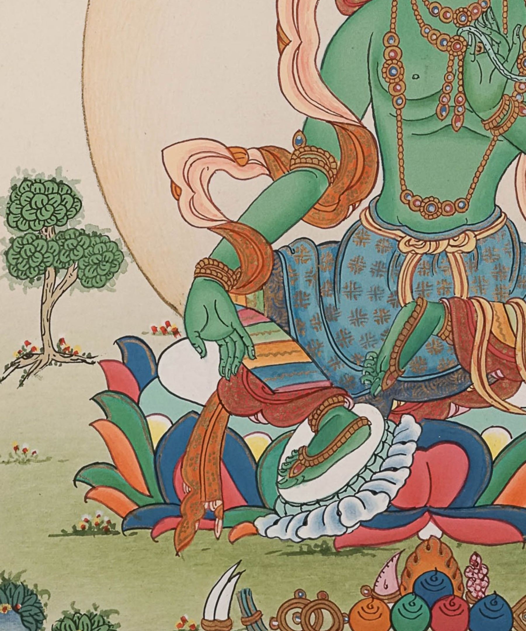 Green Tara Thangka Painting for wall hanging decor.