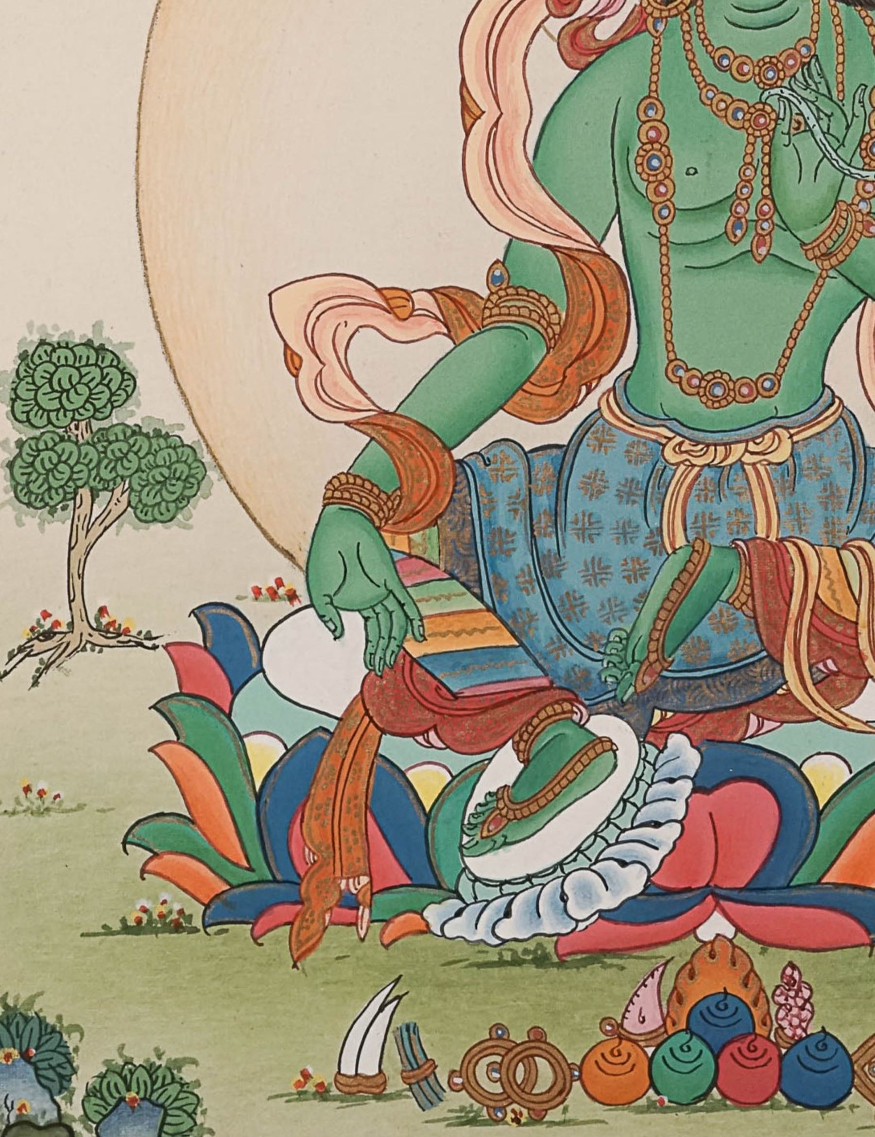 Green Tara Thangka Painting for wall hanging decor.