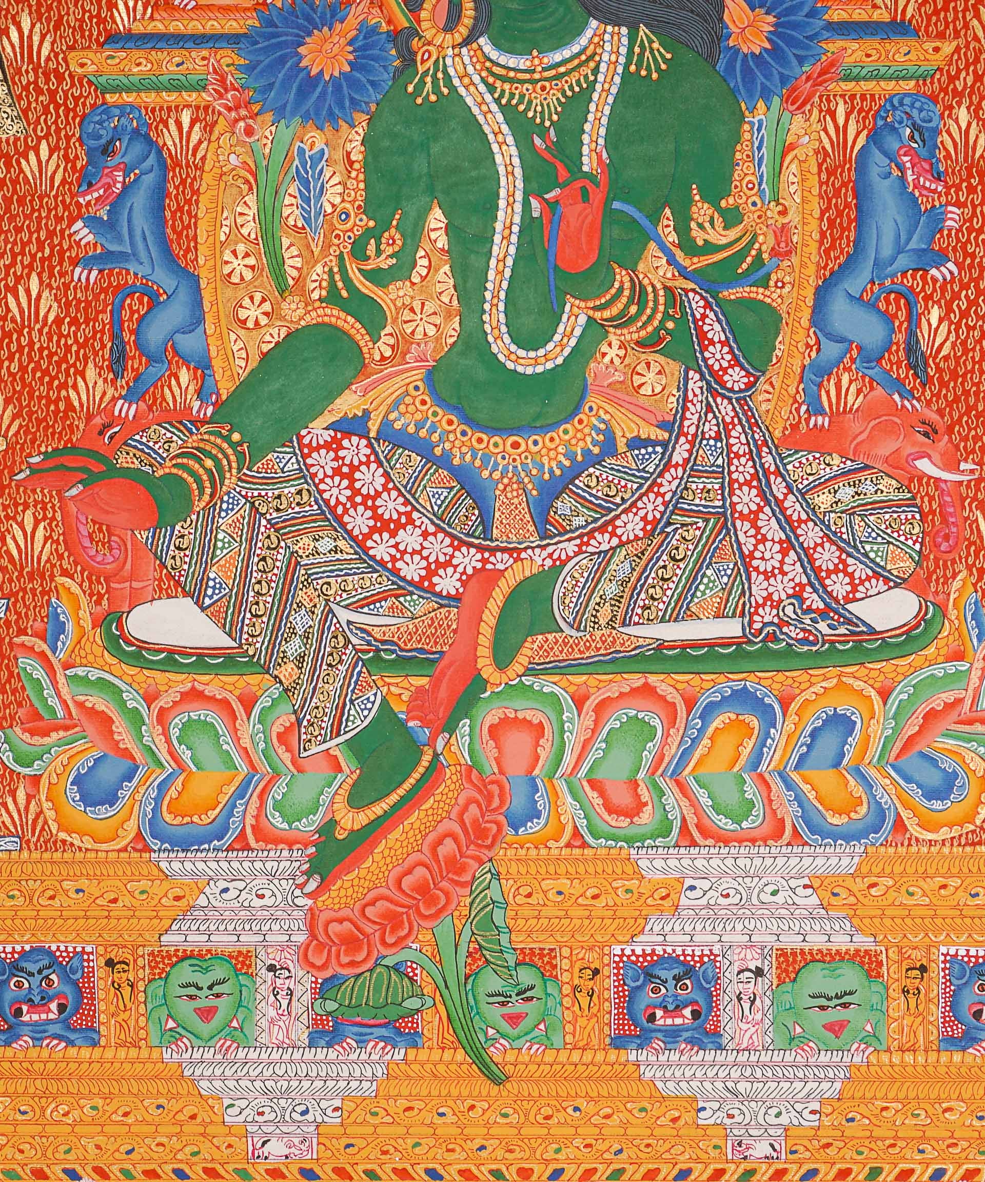 Green Tara (Temple) Thangka Painting - Cotton Canvas Painting