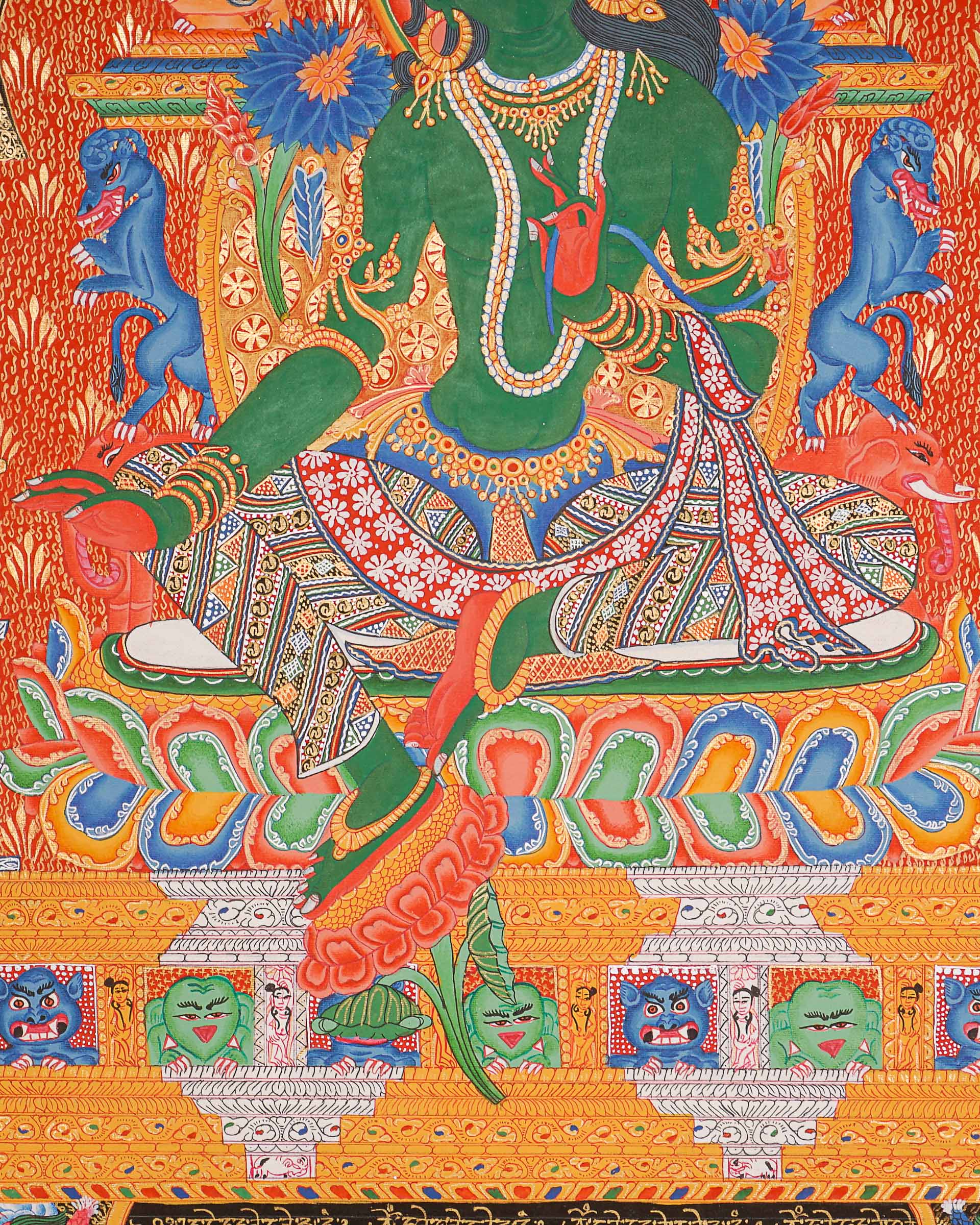 Green Tara (Temple) Thangka Painting - Cotton Canvas Painting