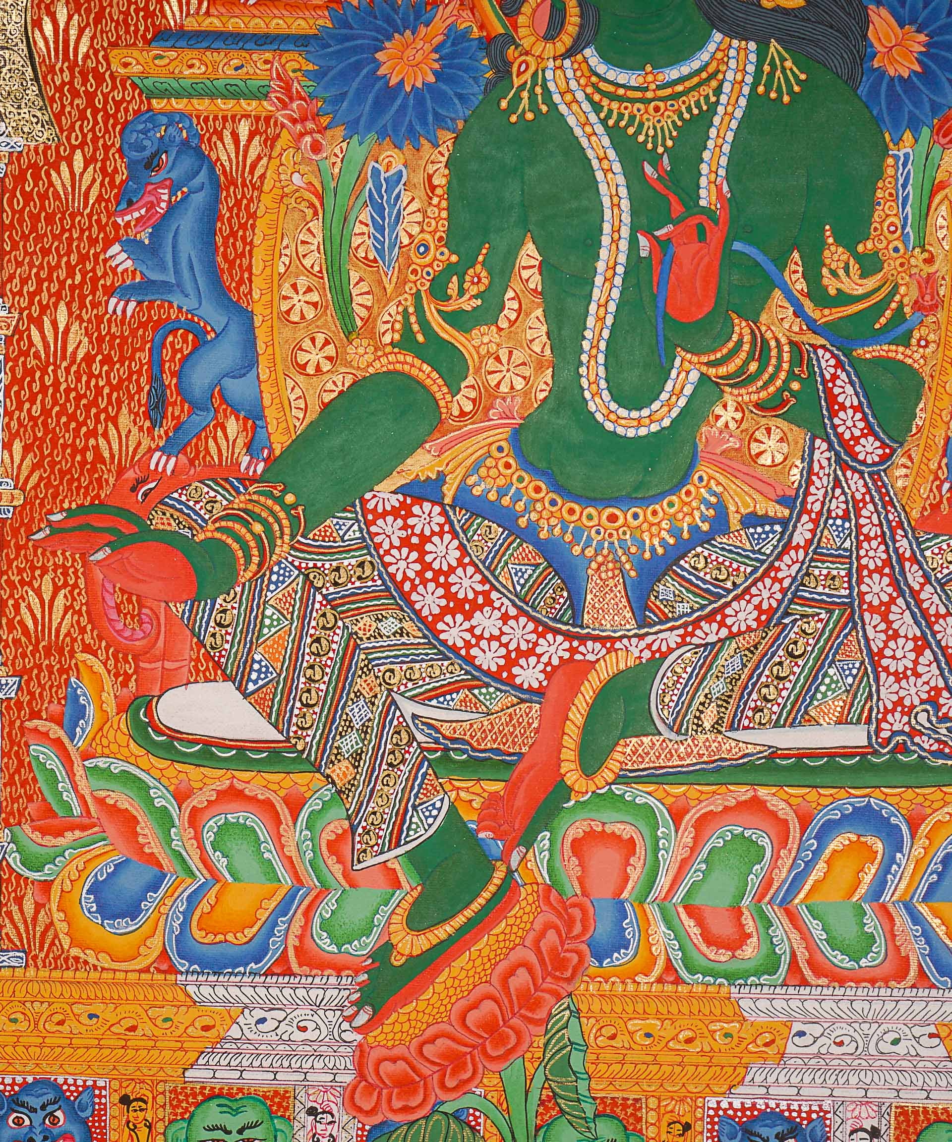 Green Tara (Temple) Thangka Painting - Cotton Canvas Painting