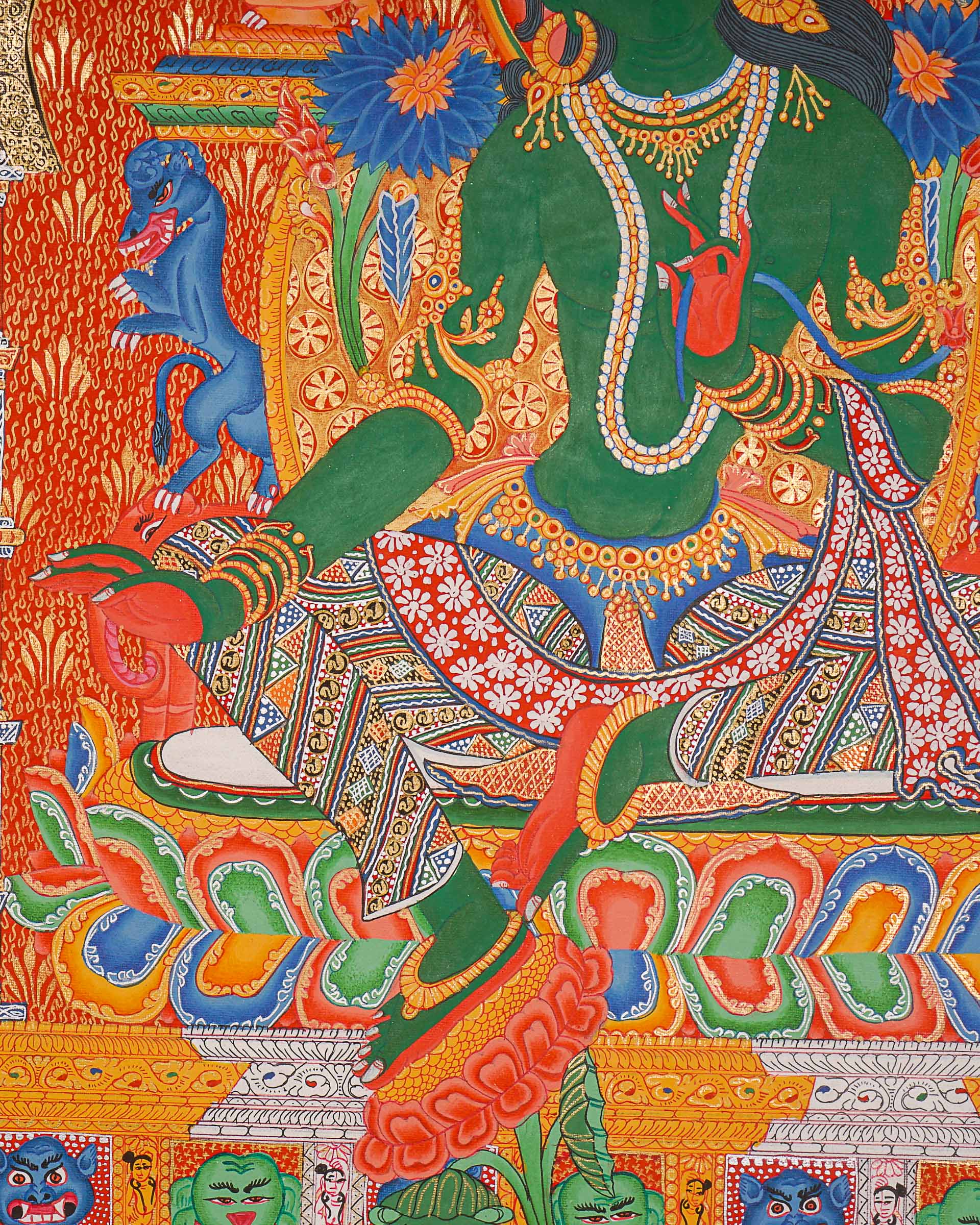 Green Tara (Temple) Thangka Painting - Cotton Canvas Painting