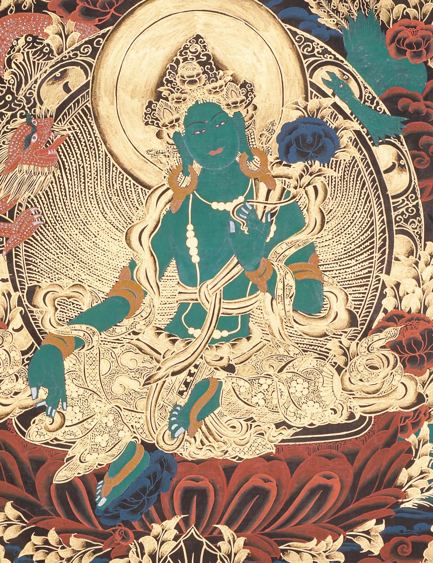 Green Tara Thangka Painting - Tibetan Art