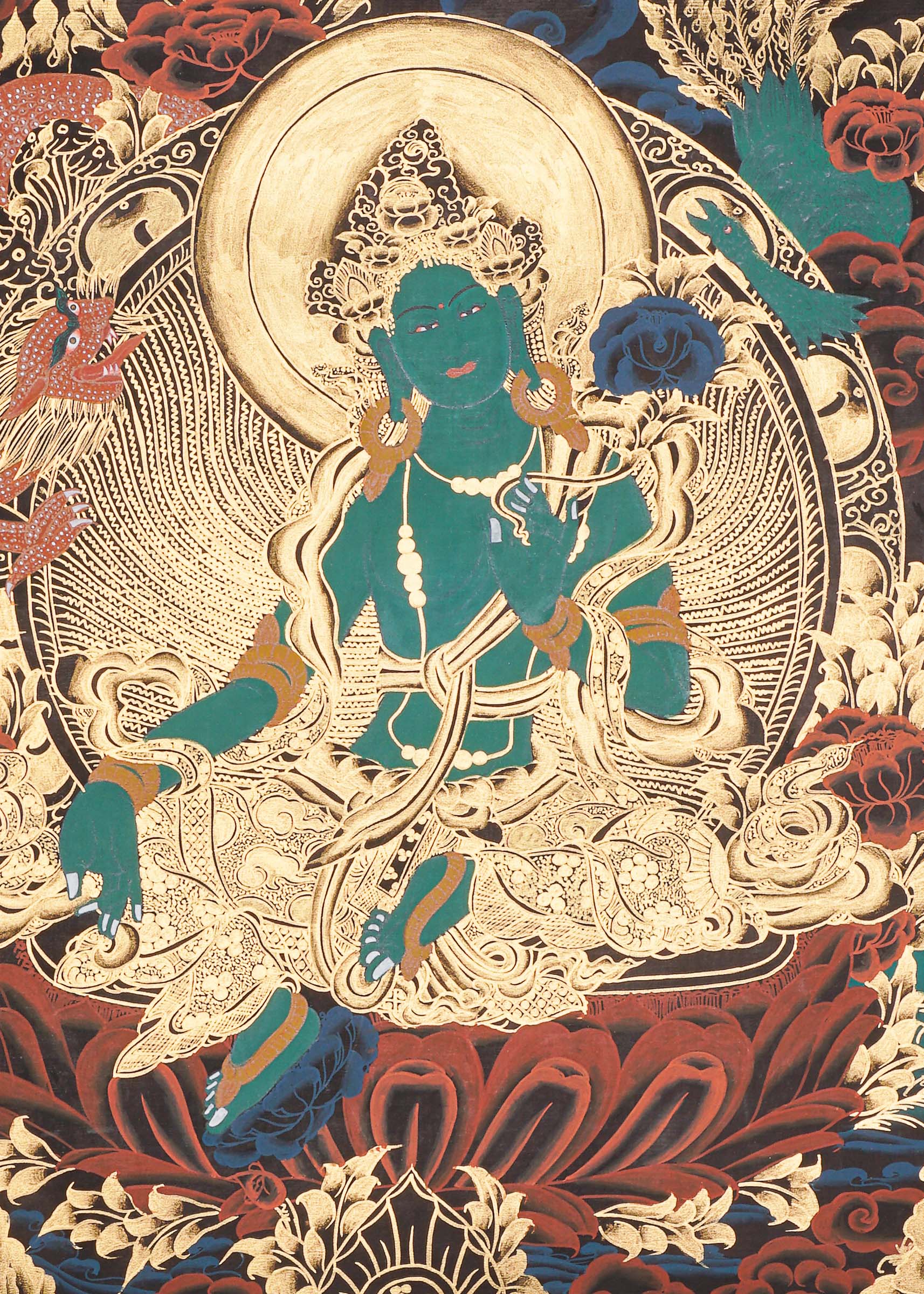 Green Tara Thangka Painting - Tibetan Art