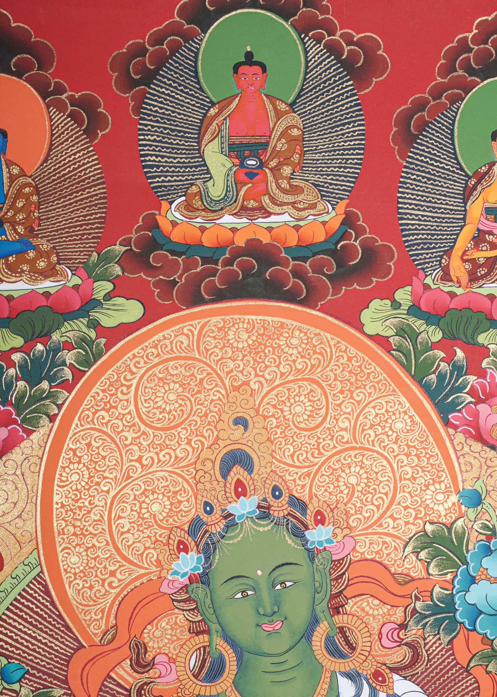 Green Tara Thangka Painting for prayer and meditation.