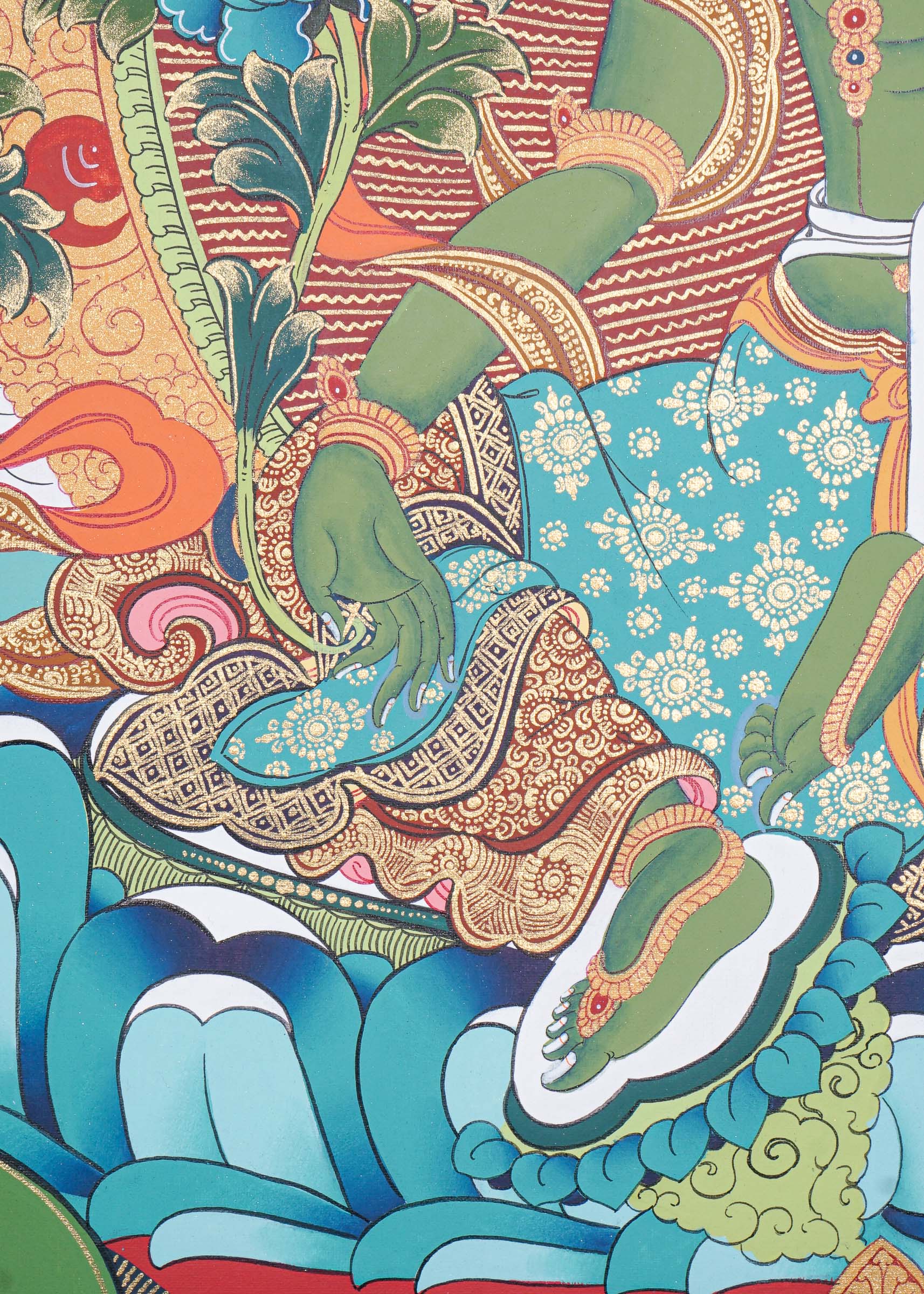 Green Tara Thangka Painting for prayer and meditation.