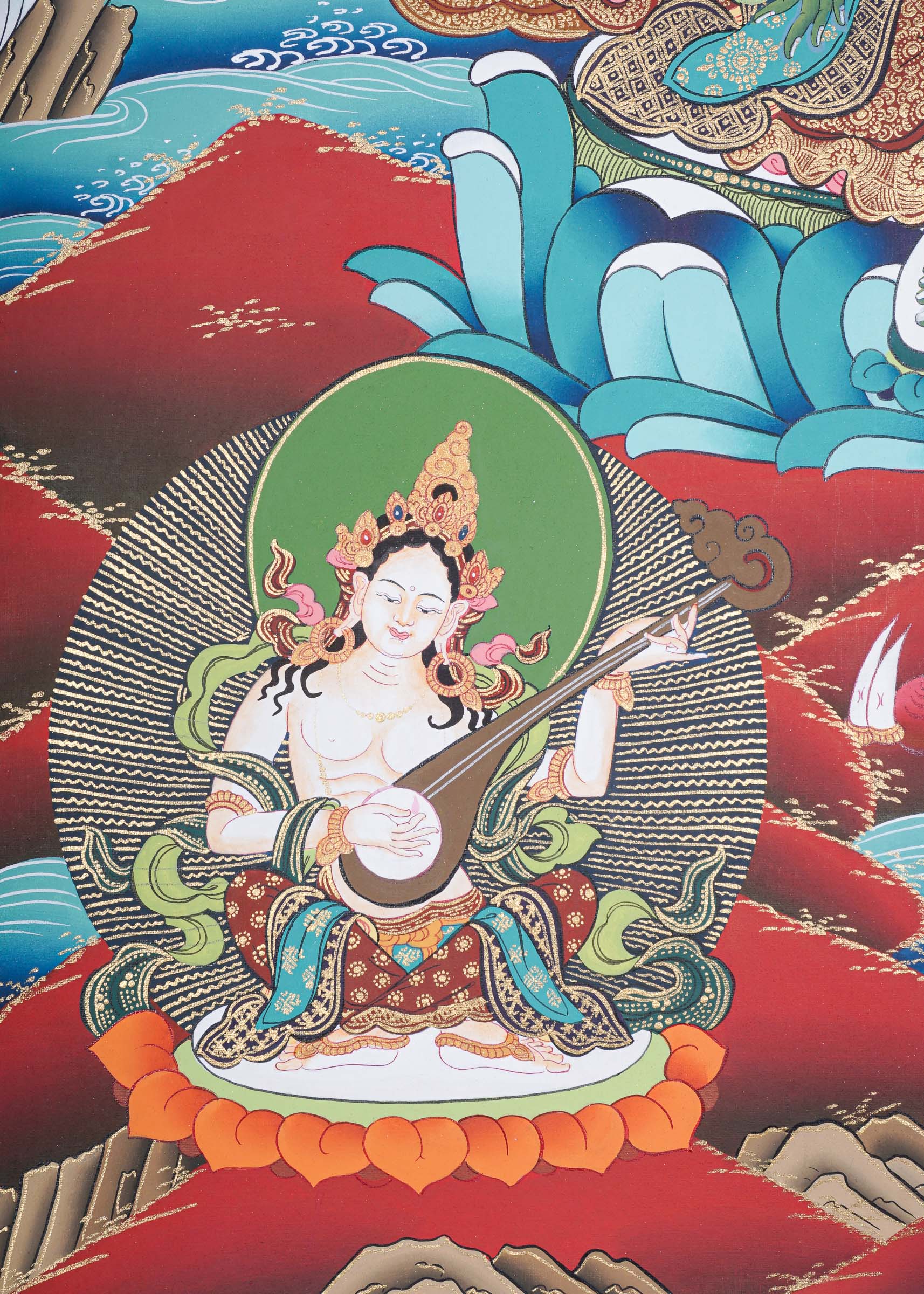 Green Tara Thangka Painting for prayer and meditation.