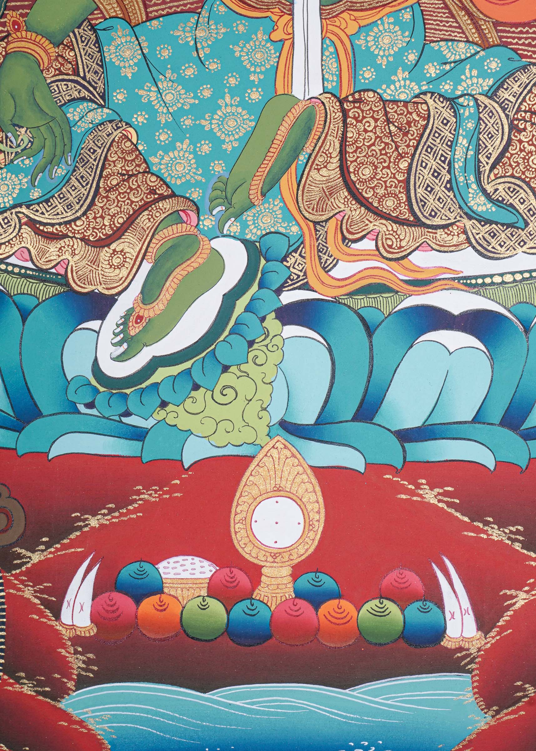 Green Tara Thangka Painting for prayer and meditation.