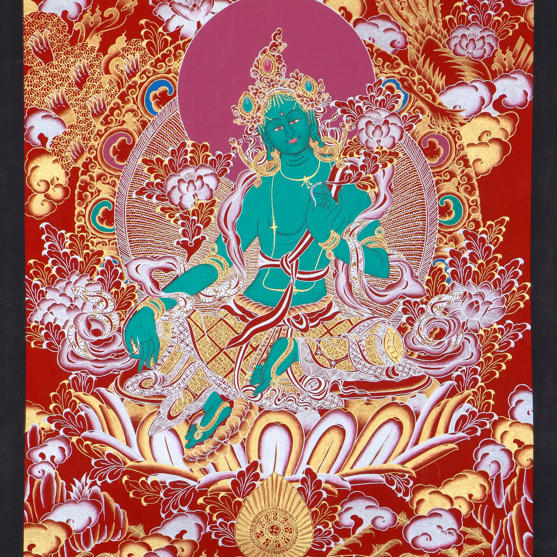 Green Tara Thangka - Best handpainted thangka painting - HimalayasShop