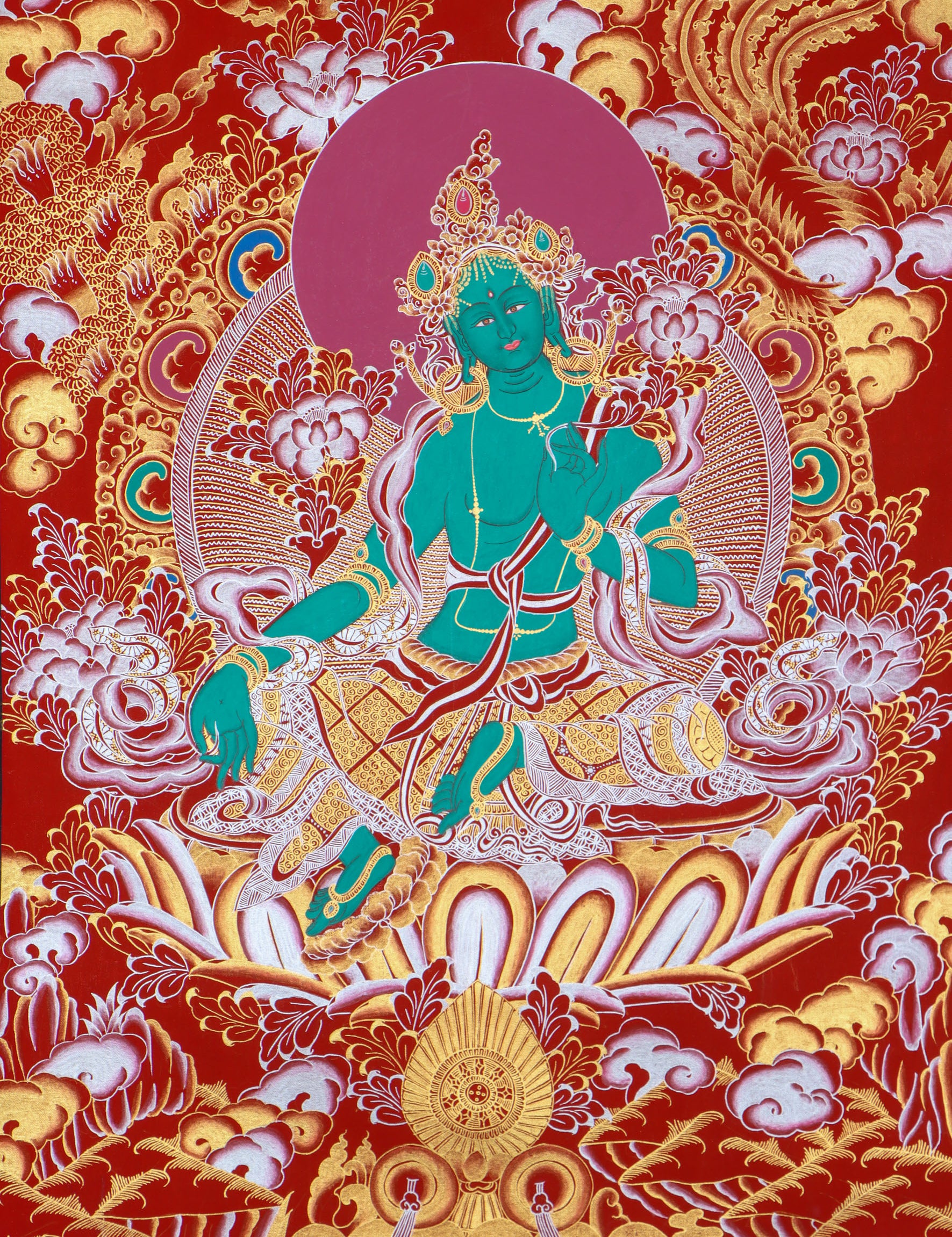 Green Tara Thangka - Best handpainted thangka painting - HimalayasShop