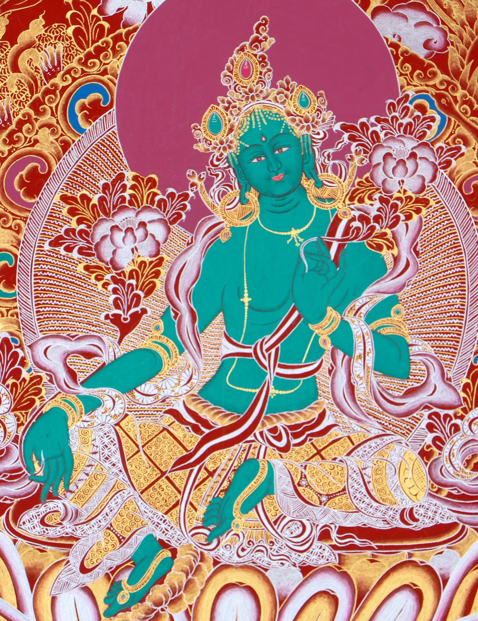 Green Tara Thangka - Best handpainted thangka painting - HimalayasShop