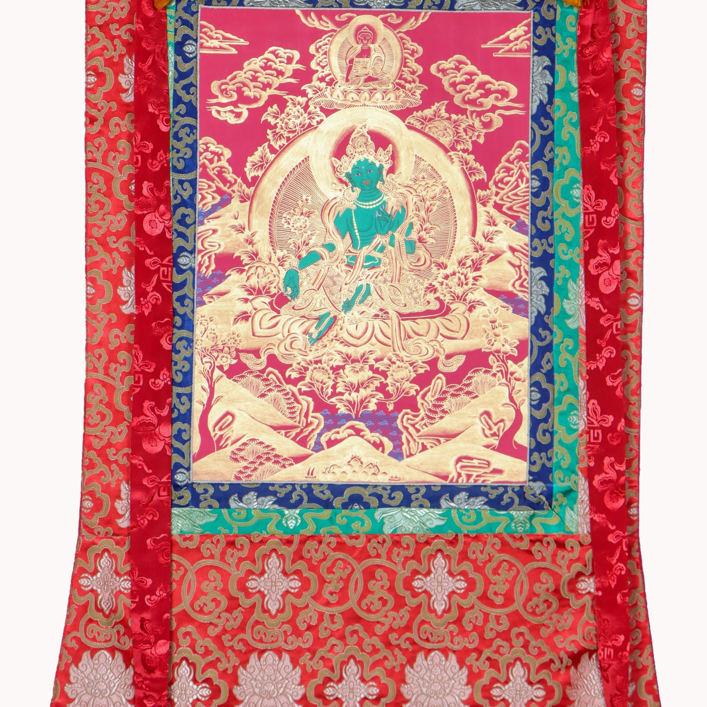 Green Tara Brocade Thangka Painting for meditation.