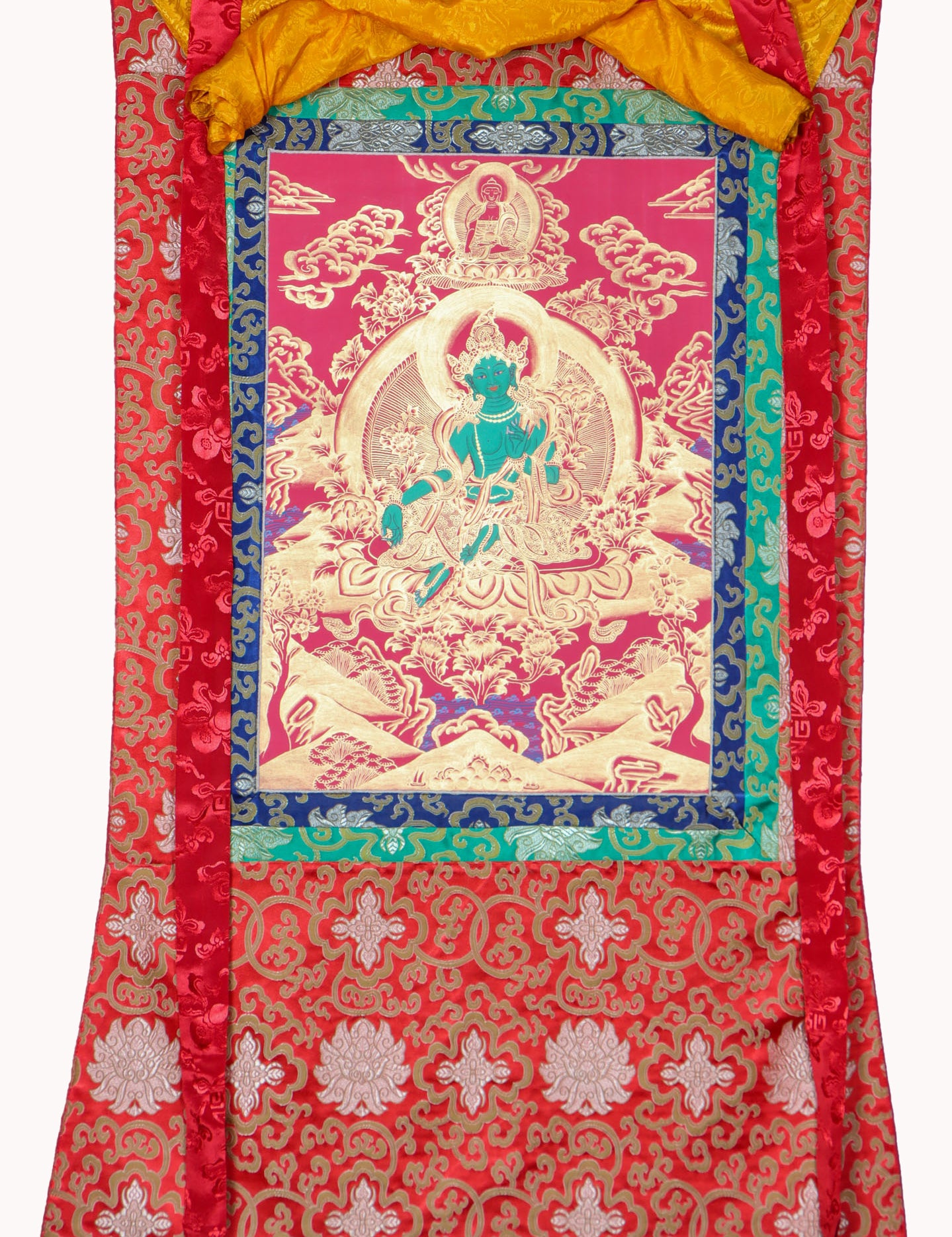 Green Tara Brocade Thangka Painting for meditation.