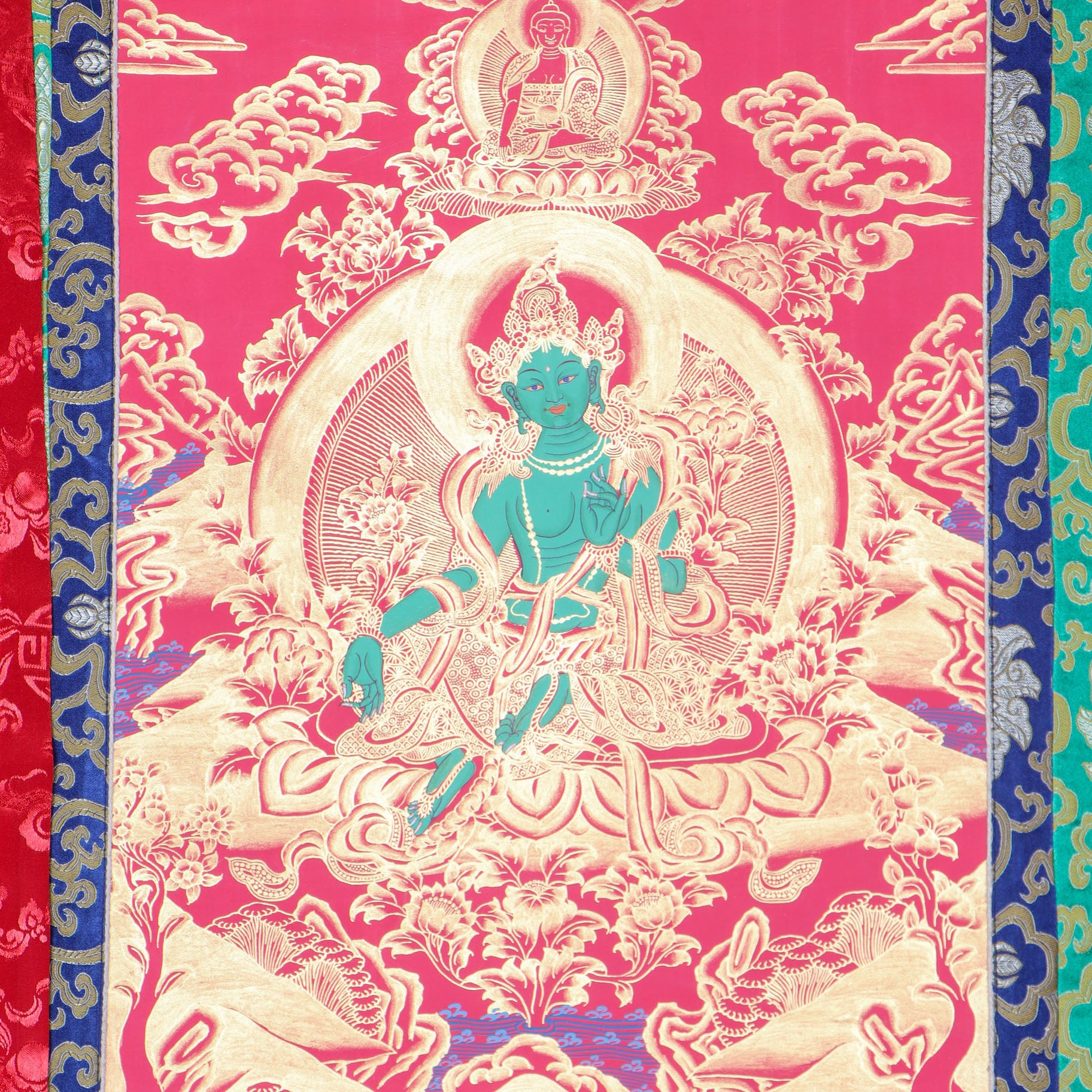 Green Tara Brocade Thangka Painting for meditation.