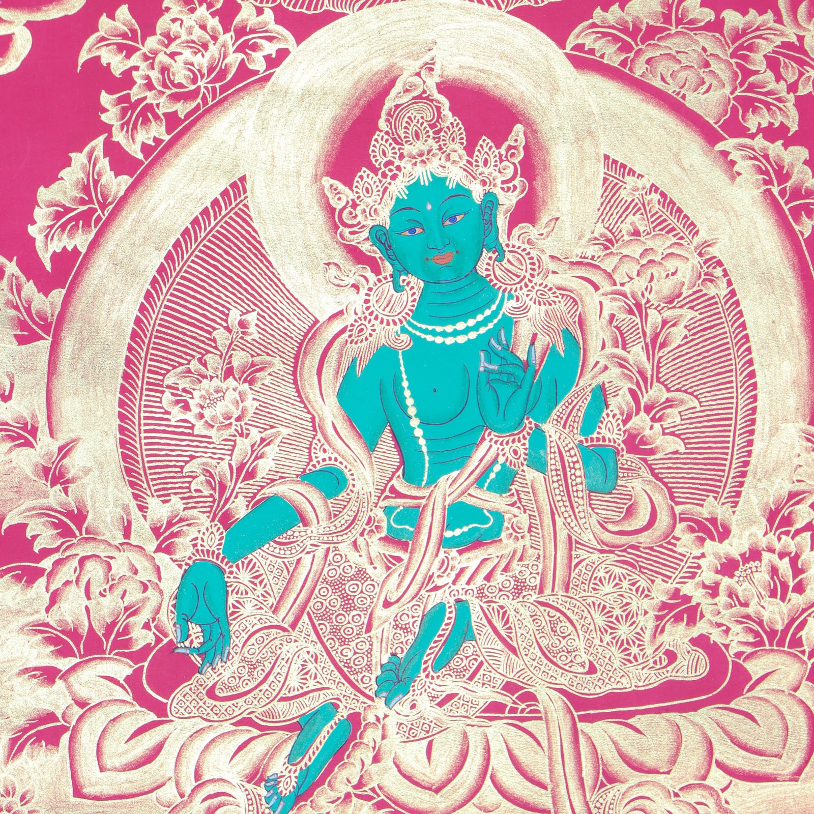 Green Tara Brocade Thangka Painting for meditation.