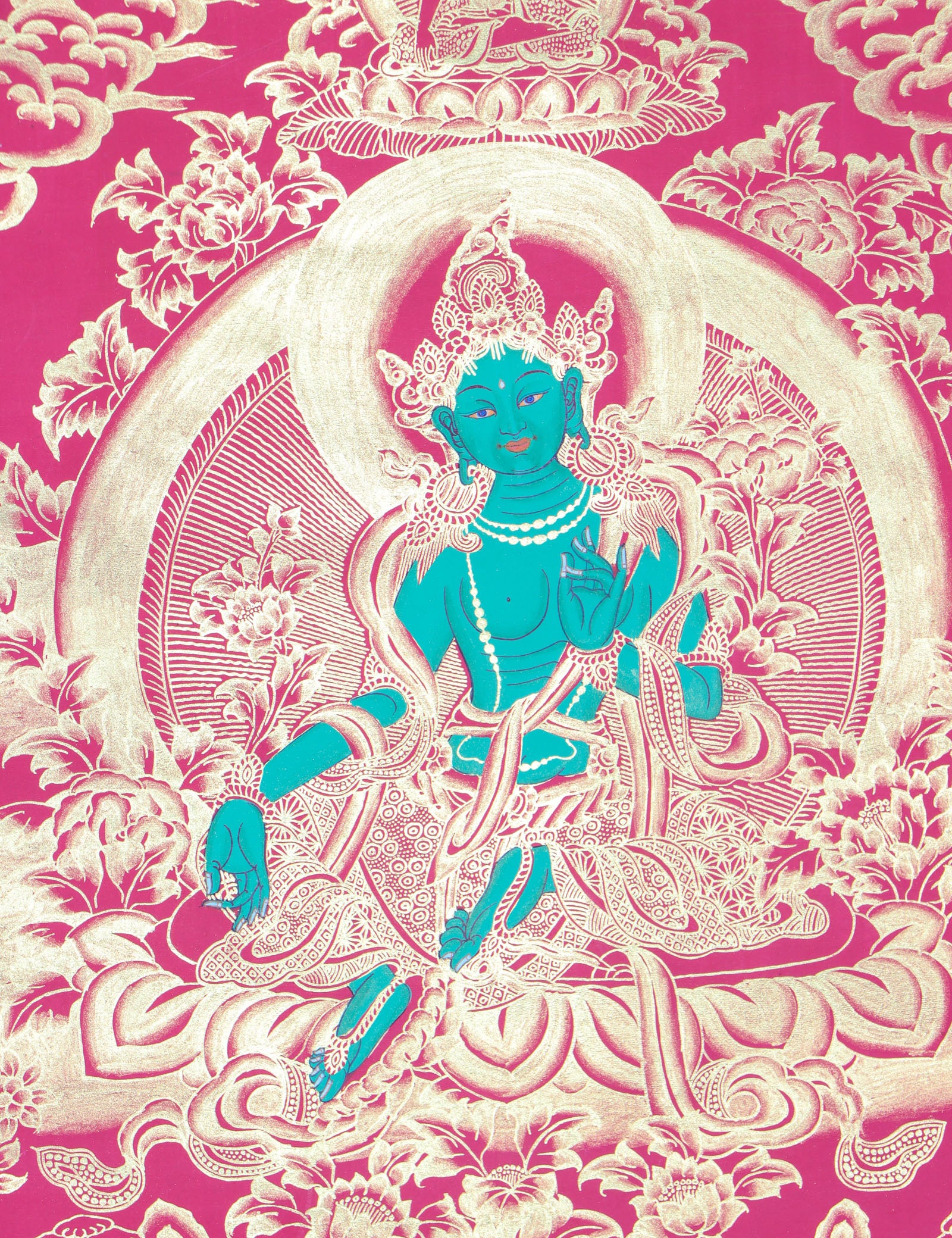 Green Tara Brocade Thangka Painting for meditation.