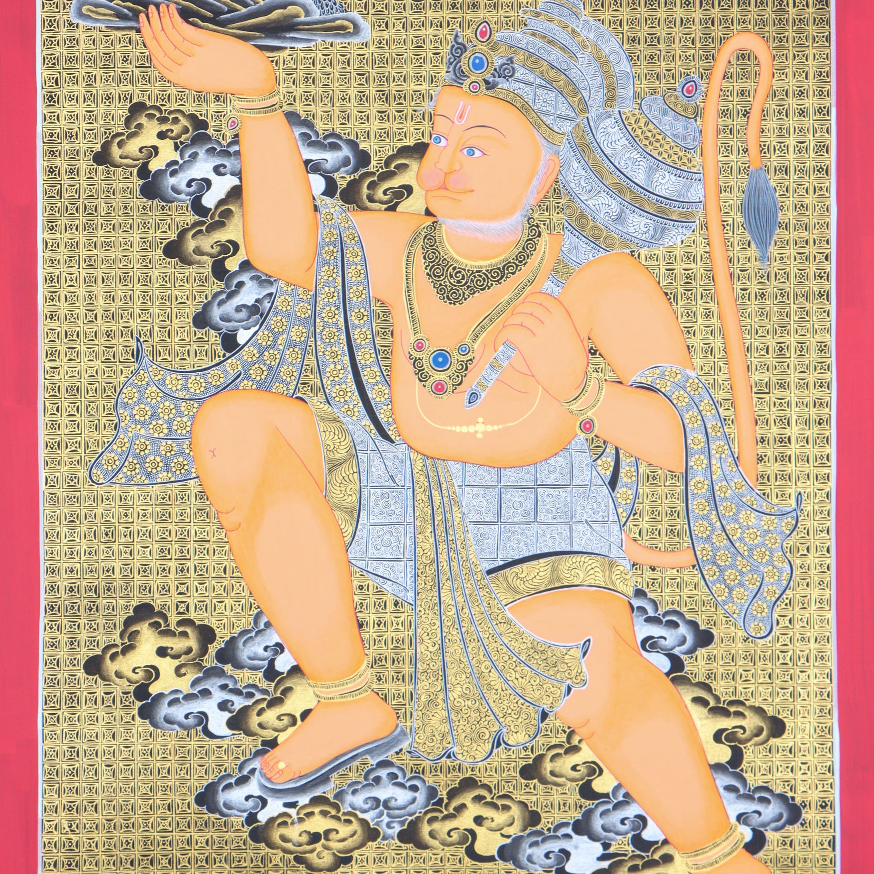 Hanuman Thangka for wall decor and meditation.