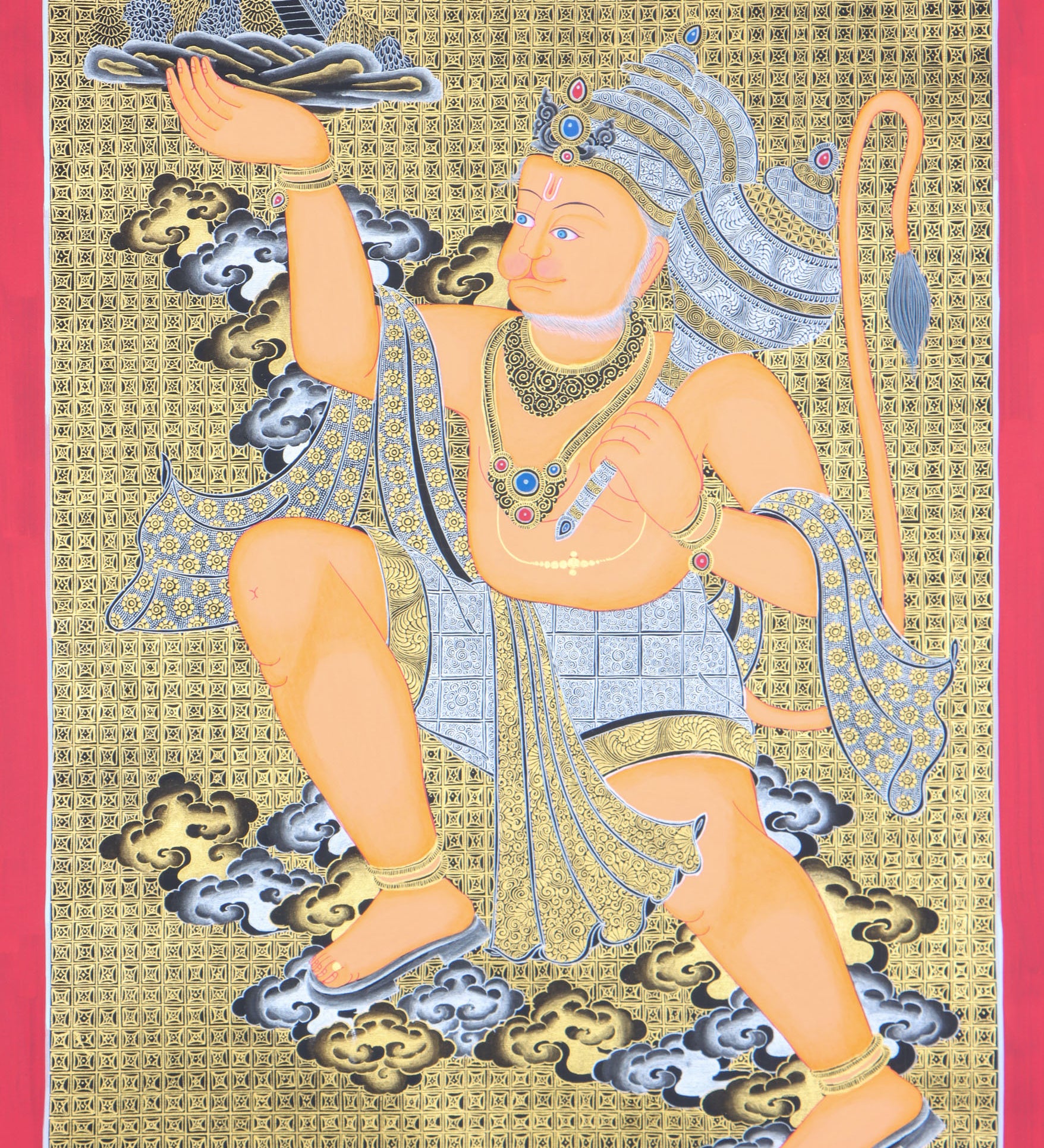 Hanuman Thangka for wall decor and meditation.