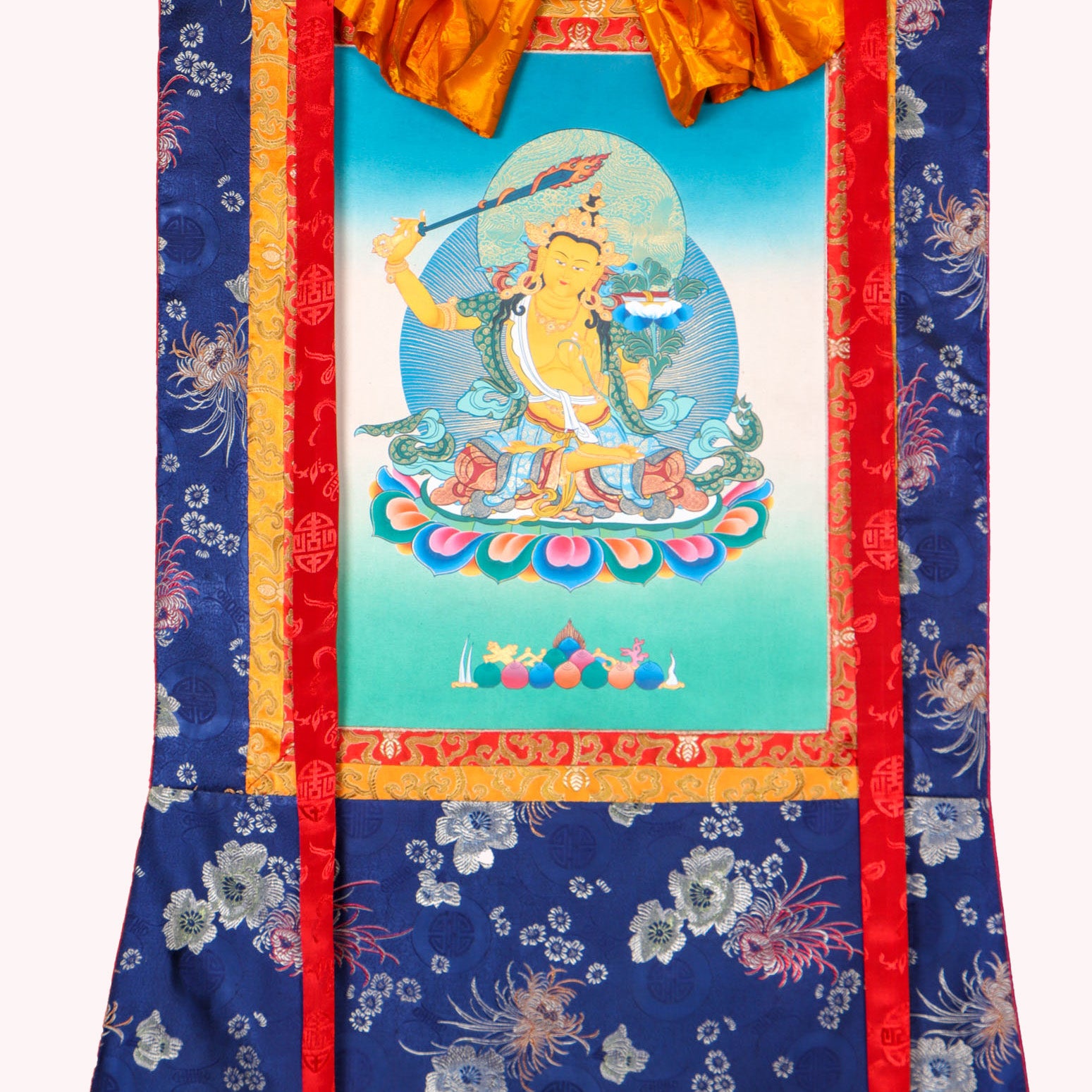 Manjushri Thangka Painting serves as an object of devotion and meditation.