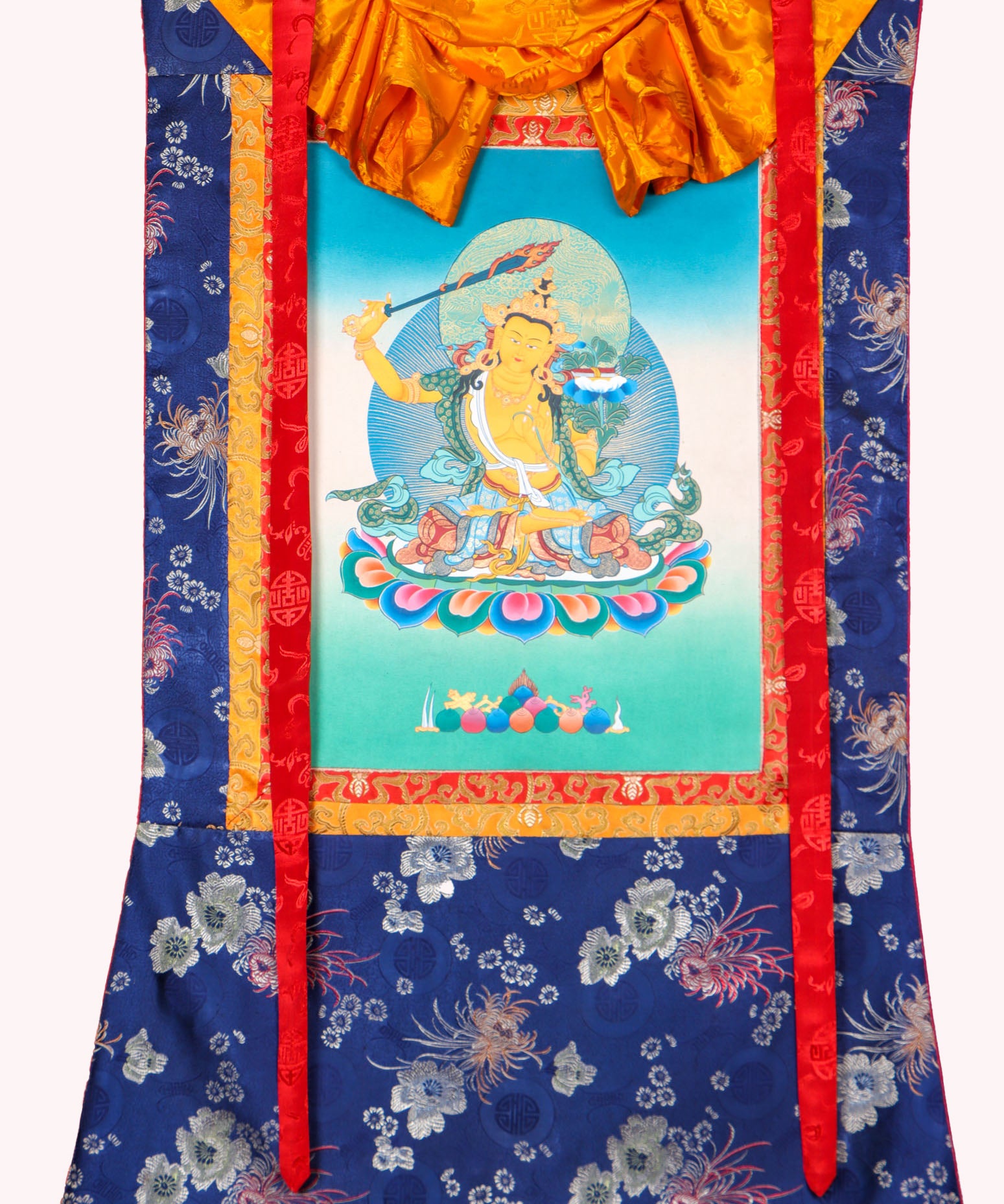 Manjushri Thangka Painting serves as an object of devotion and meditation.