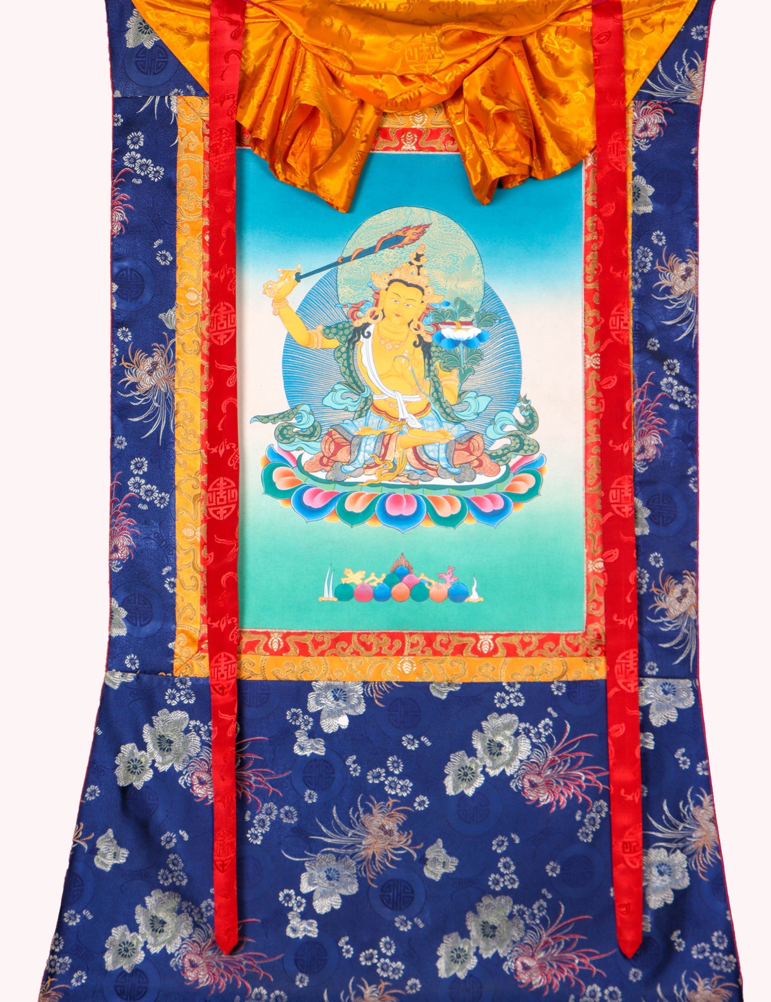 Manjushri Thangka Painting serves as an object of devotion and meditation.