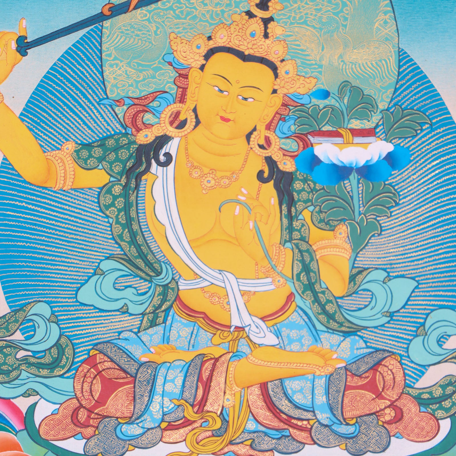 Manjushri Thangka Painting serves as an object of devotion and meditation.