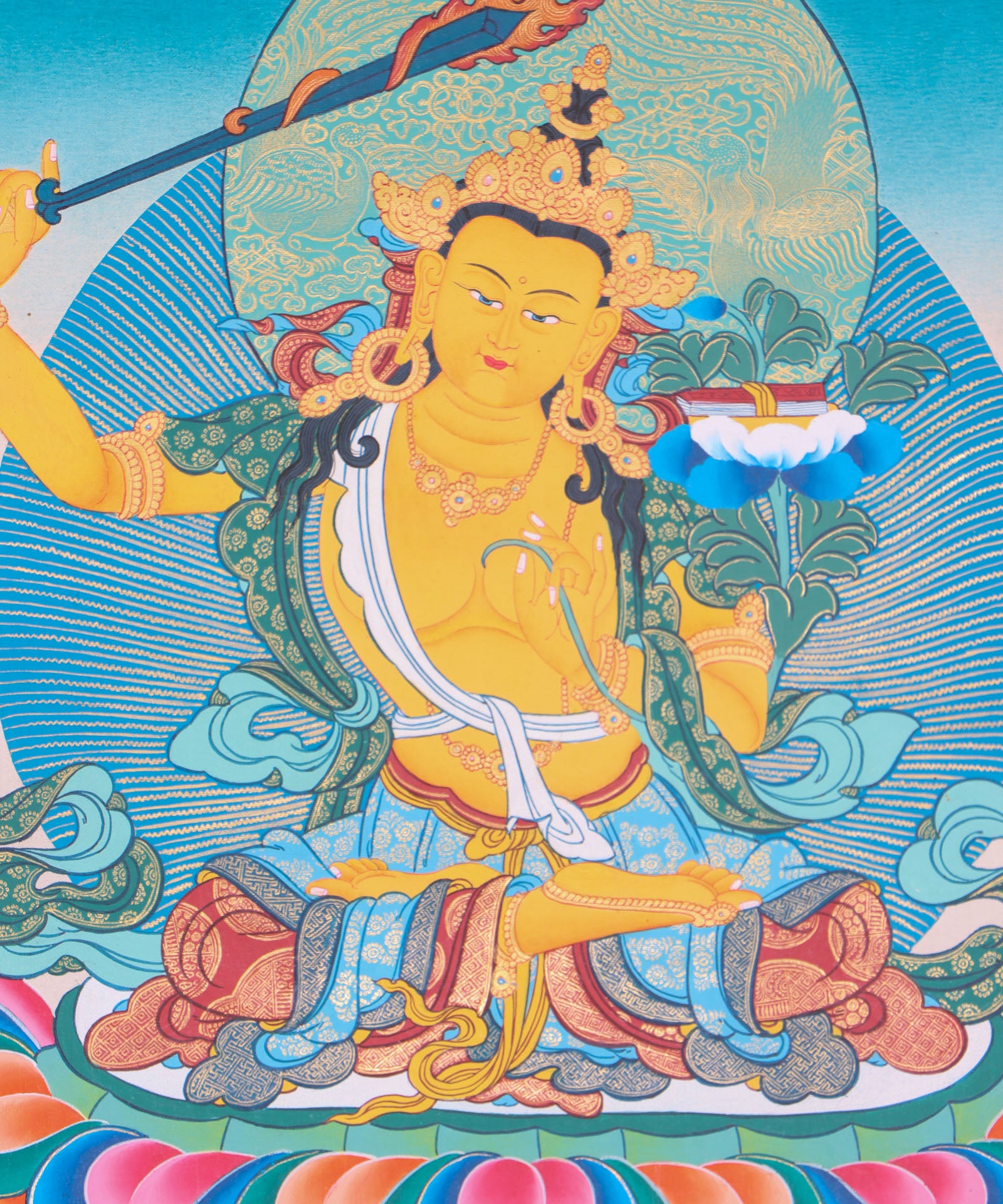 Manjushri Thangka Painting serves as an object of devotion and meditation.