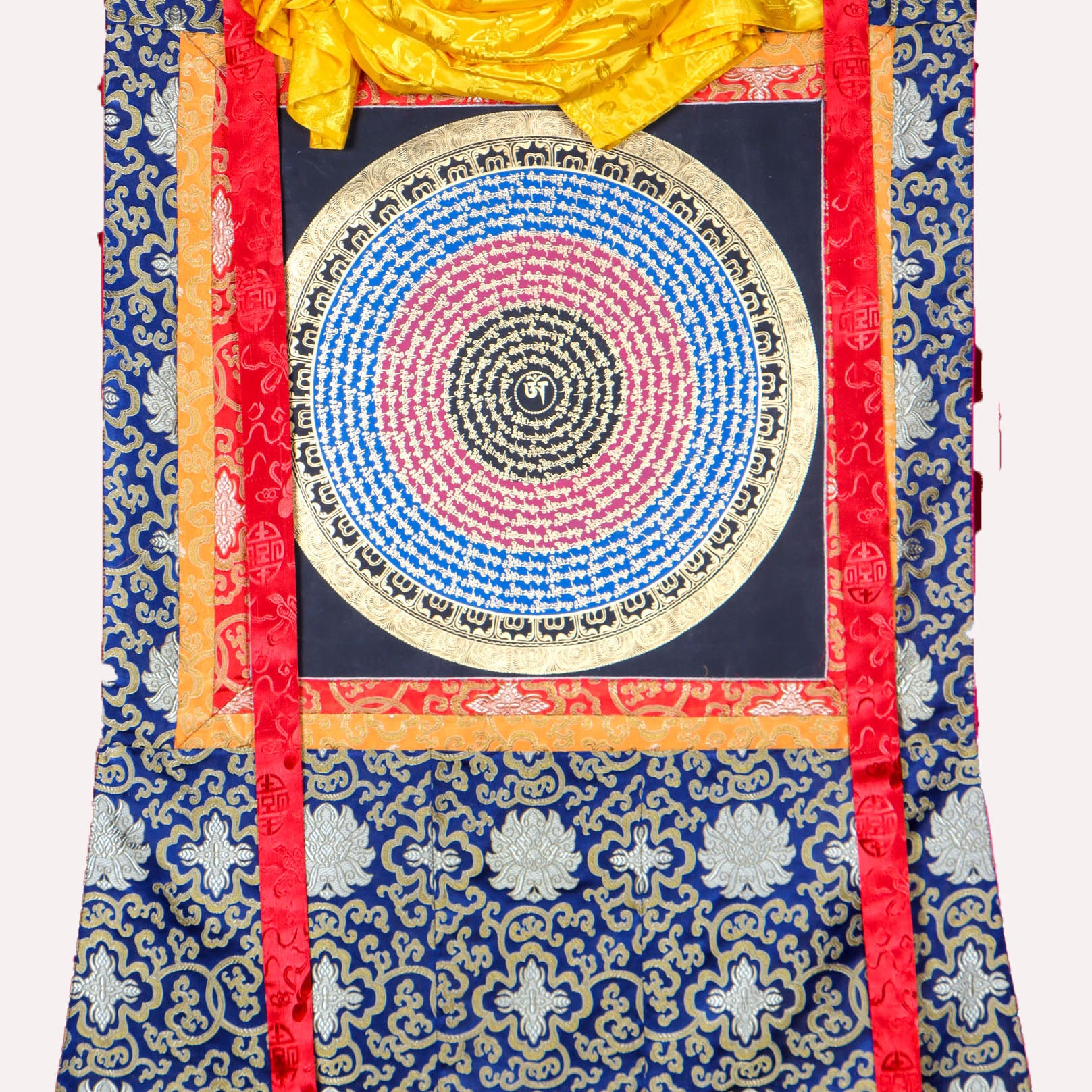 Mantra Mandala Brocade Thangka for wall decor.