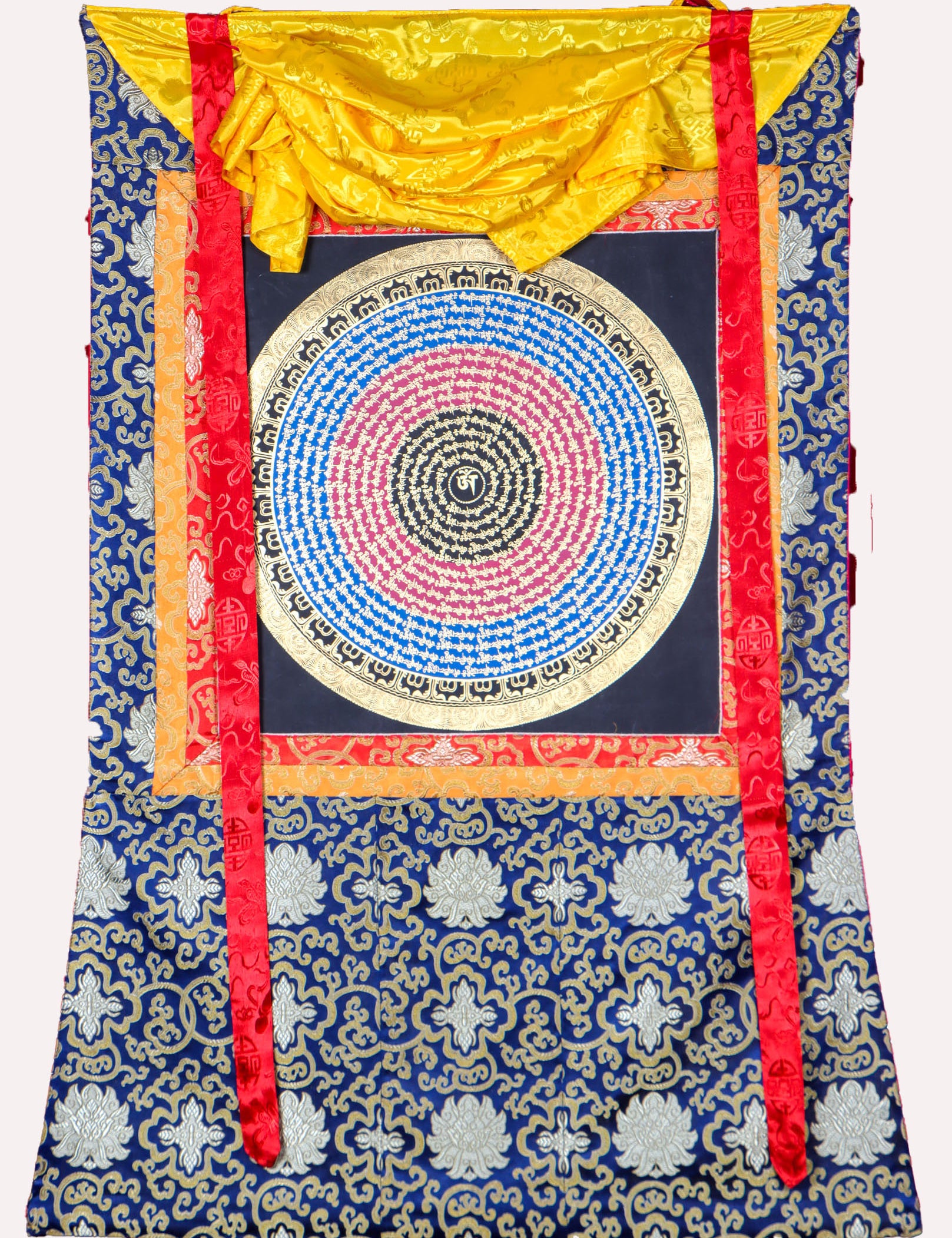 Mantra Mandala Brocade Thangka for wall decor.