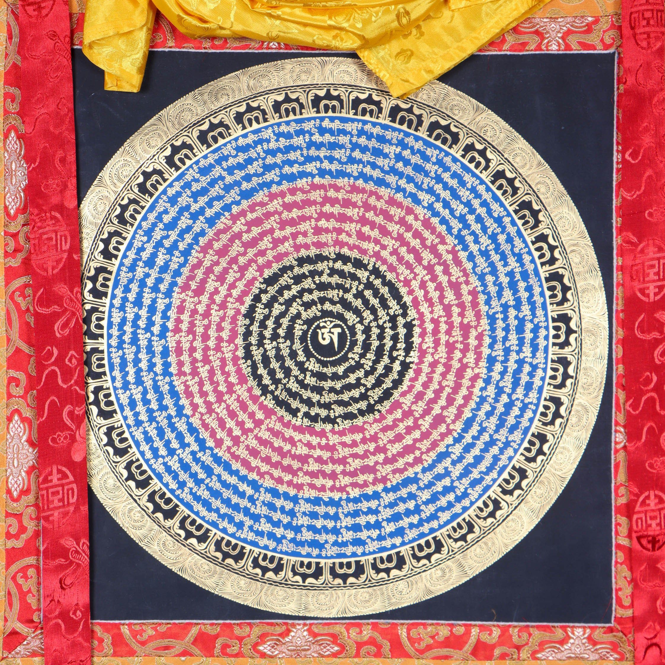 Mantra Mandala Brocade Thangka for wall decor.