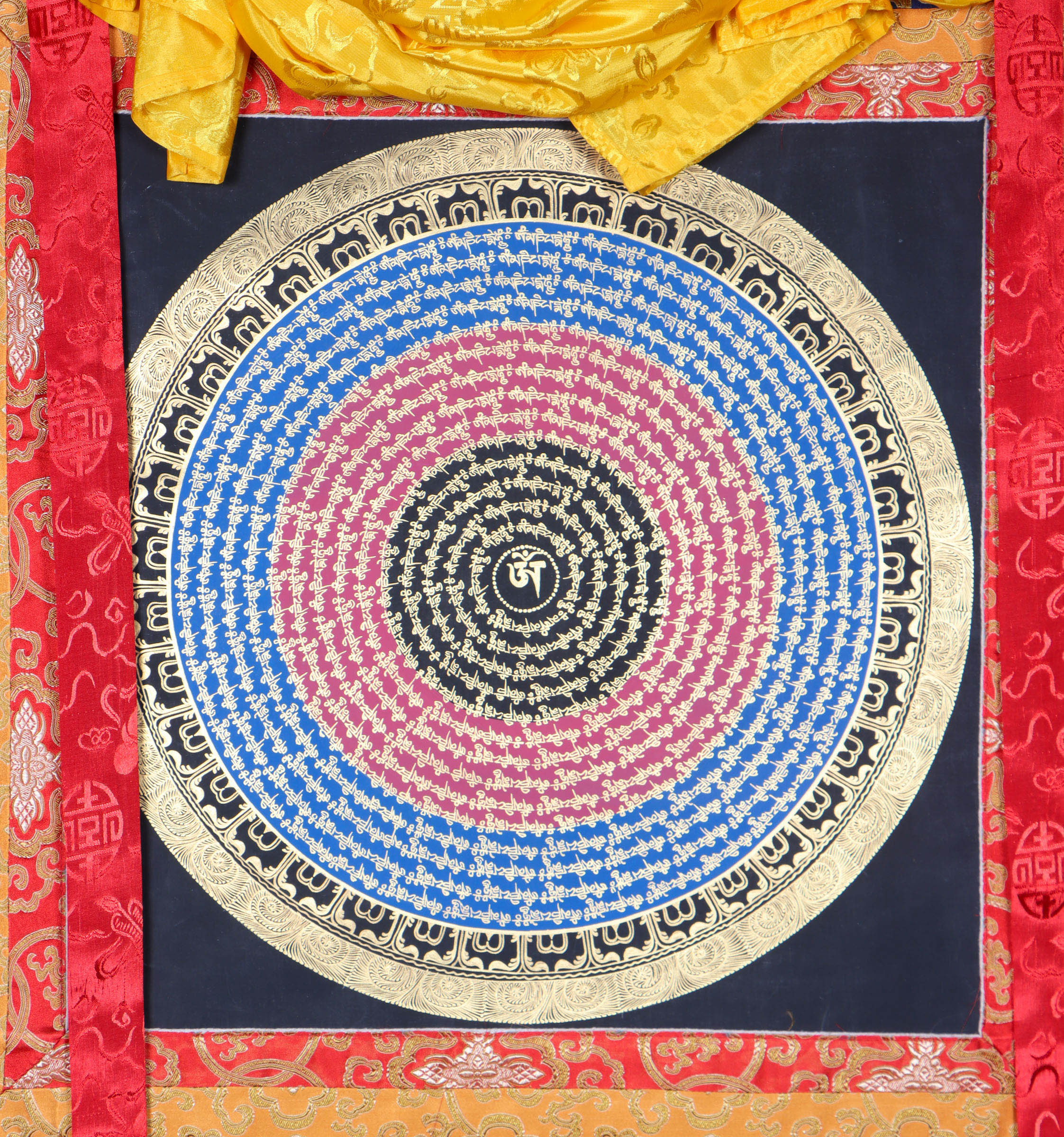 Mantra Mandala Brocade Thangka for wall decor.