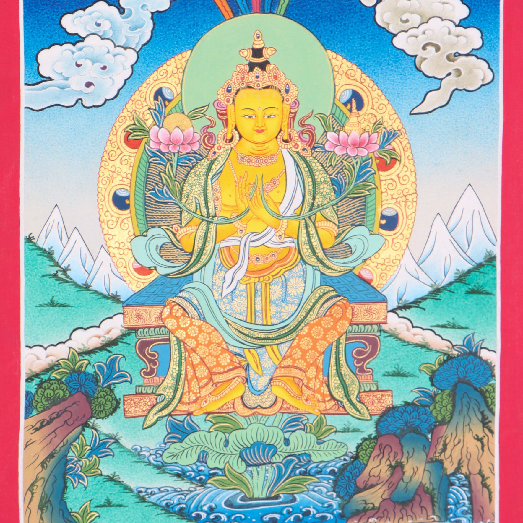 Maitreya Buddha Thangka Art is ideal for meditation and the development of physical and mental wellbeing.