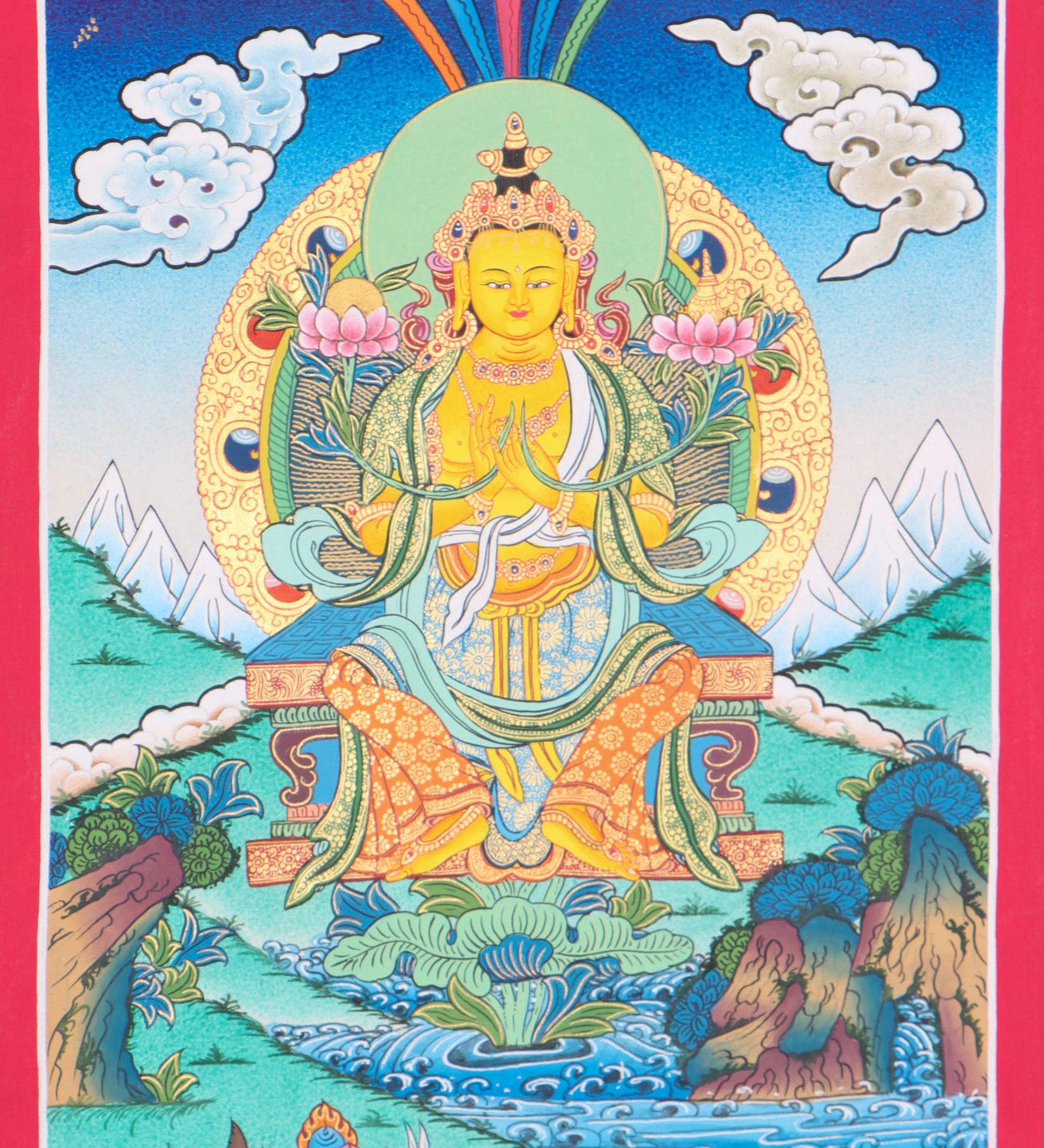 Maitreya Buddha Thangka Art is ideal for meditation and the development of physical and mental wellbeing.