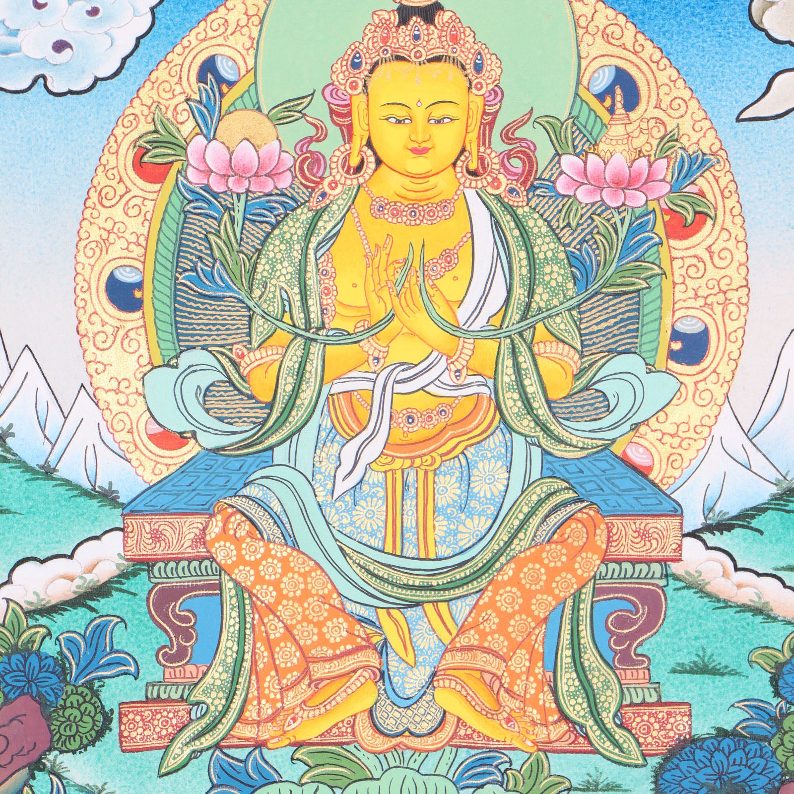 Maitreya Buddha Thangka Art is ideal for meditation and the development of physical and mental wellbeing.