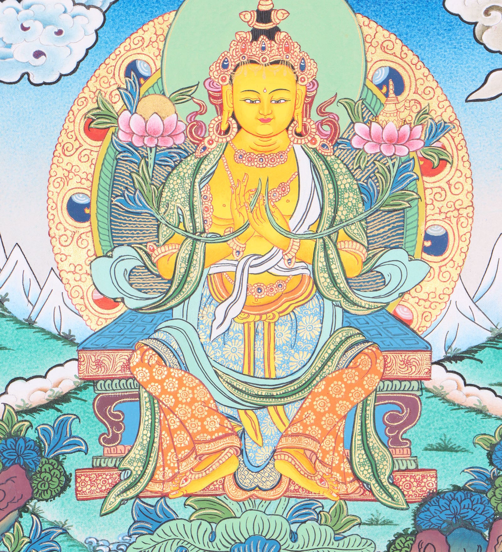 Maitreya Buddha Thangka Art is ideal for meditation and the development of physical and mental wellbeing.