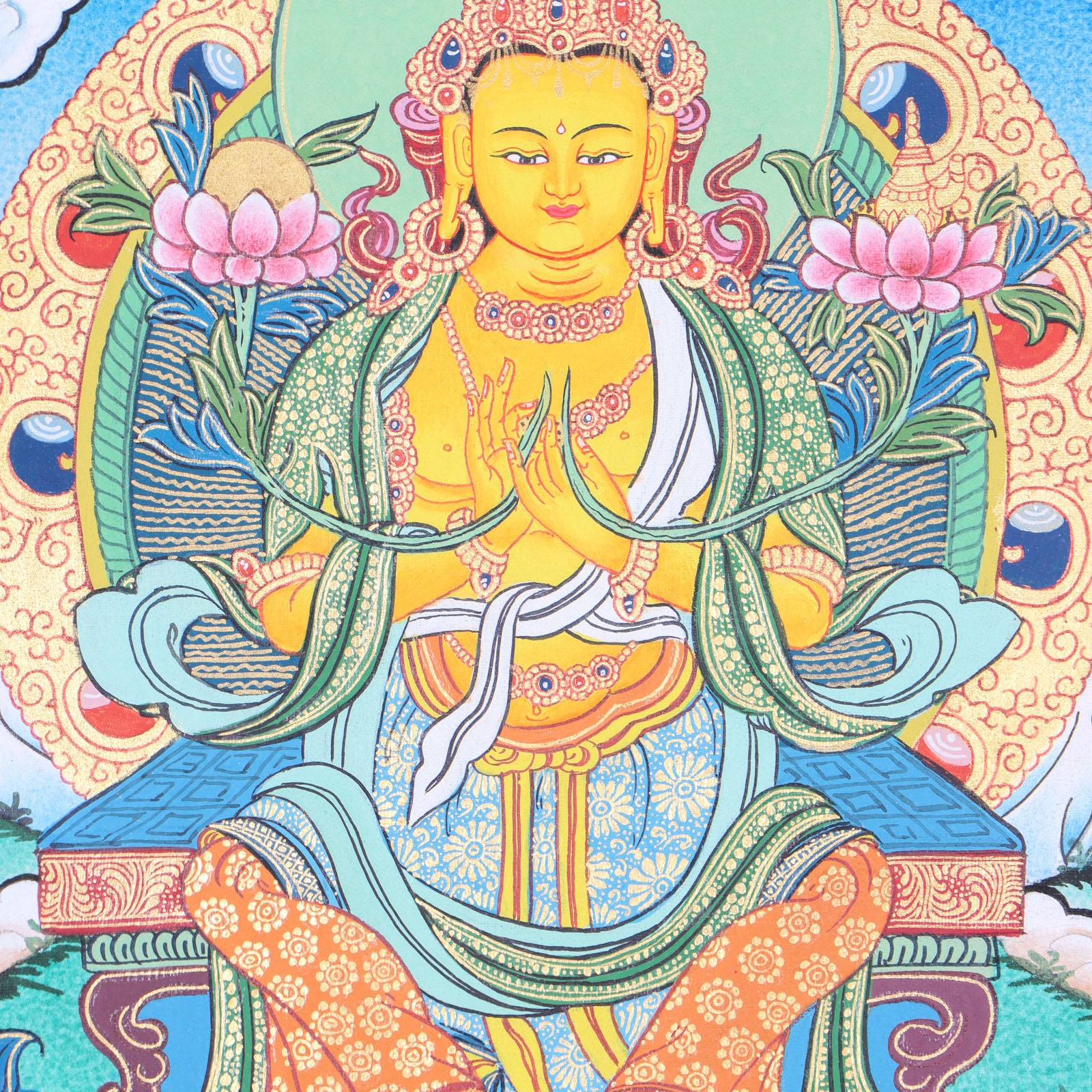 Maitreya Buddha Thangka Art is ideal for meditation and the development of physical and mental wellbeing.