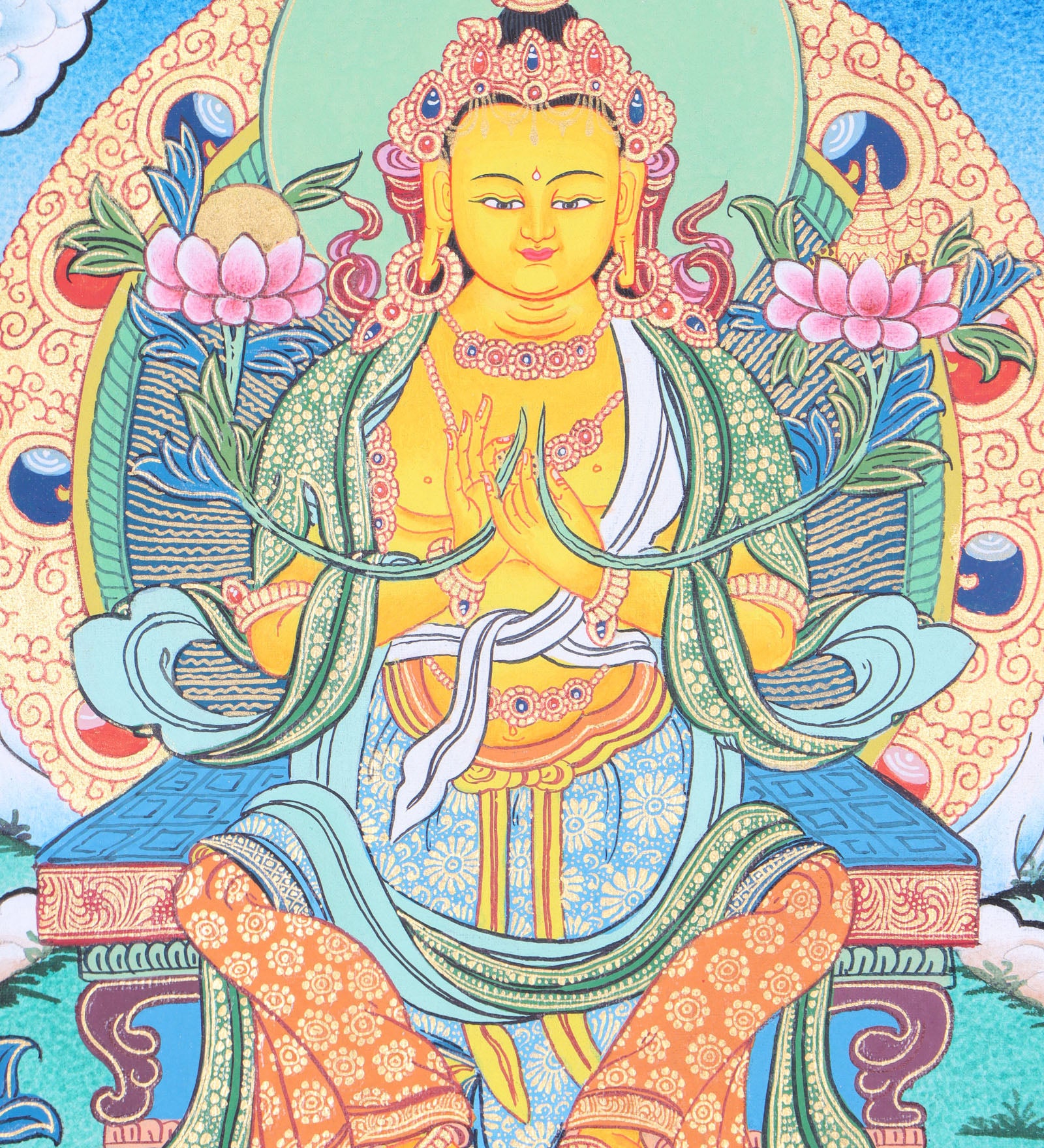 Maitreya Buddha Thangka Art is ideal for meditation and the development of physical and mental wellbeing.