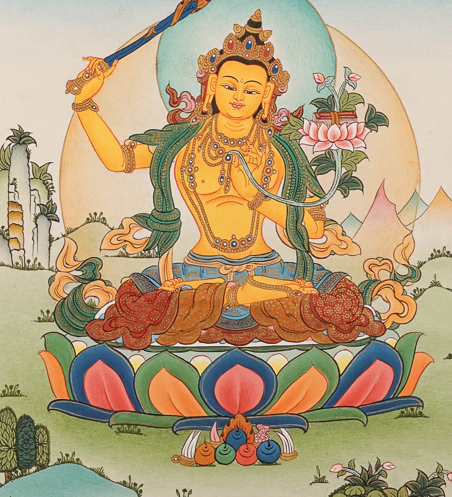 Handpainted Manjushree Thangka  Painting - Himalayas Shop