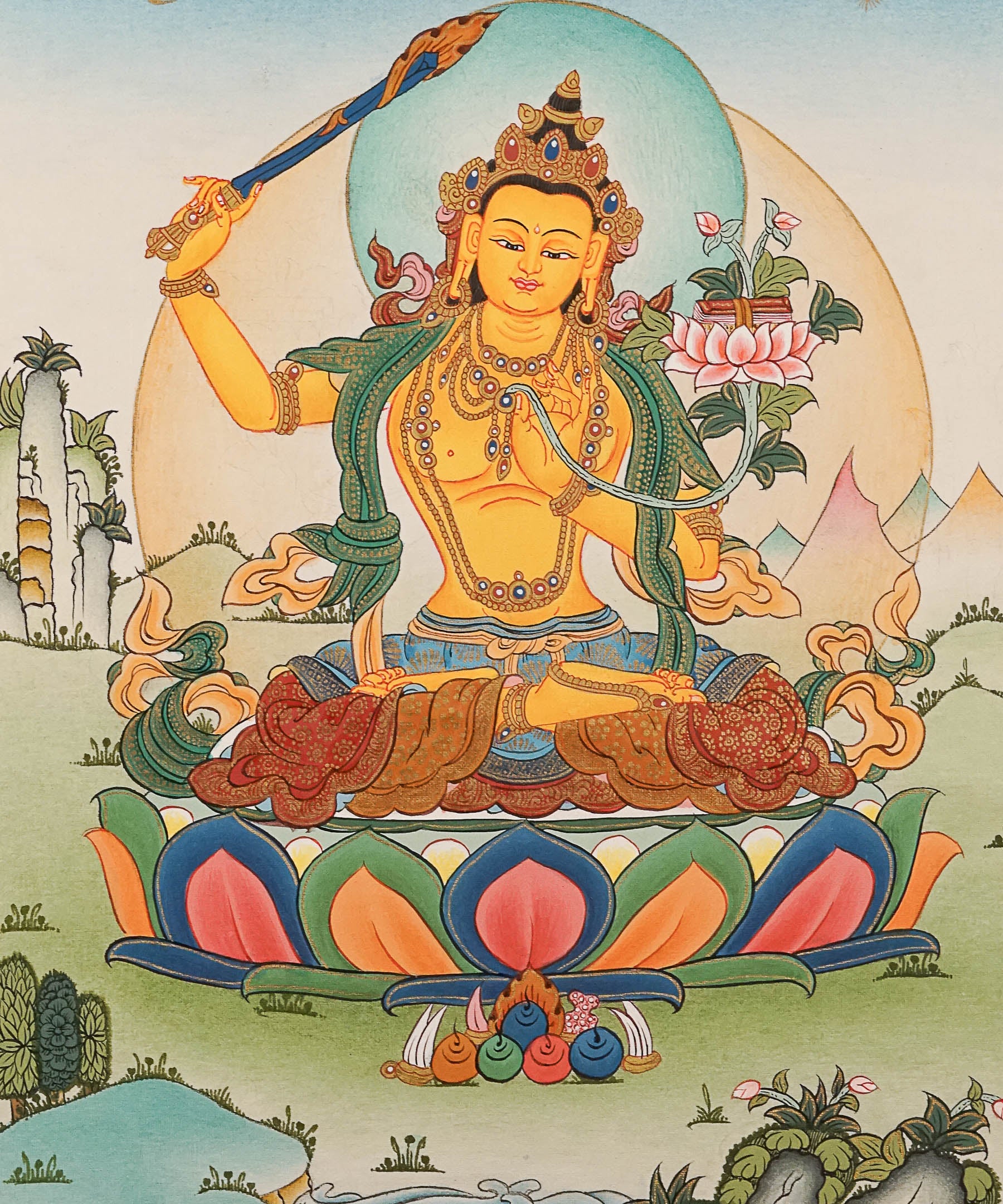 Handpainted Manjushree Thangka  Painting - Himalayas Shop