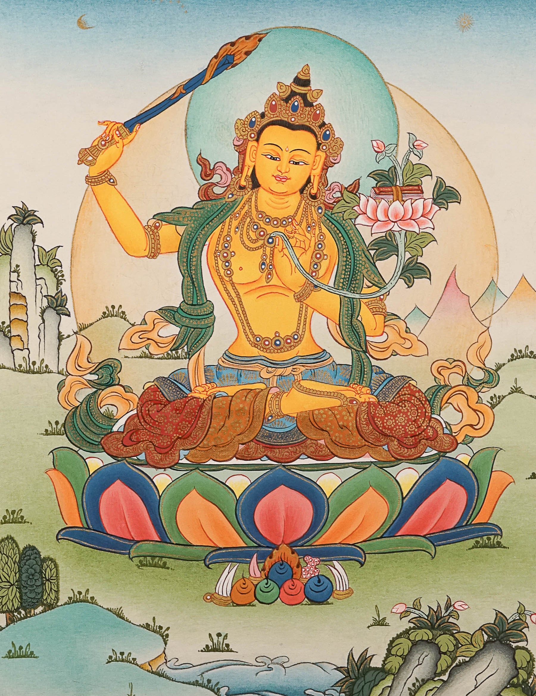 Handpainted Manjushree Thangka  Painting - Himalayas Shop