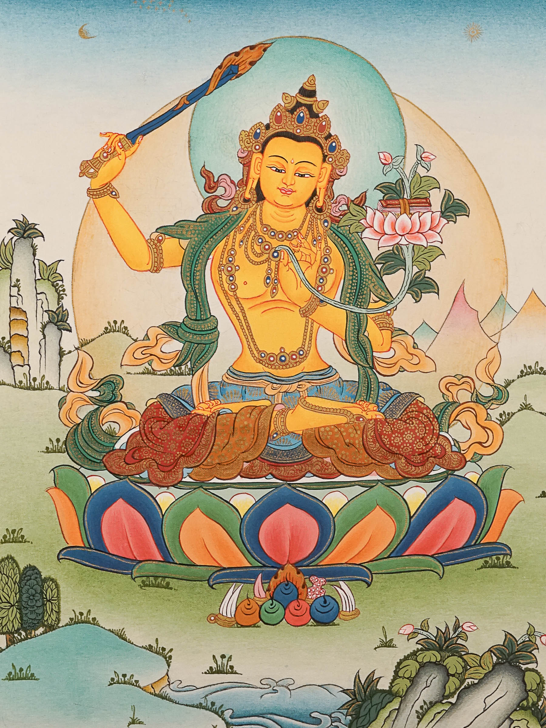 Handpainted Manjushree Thangka  Painting - Himalayas Shop